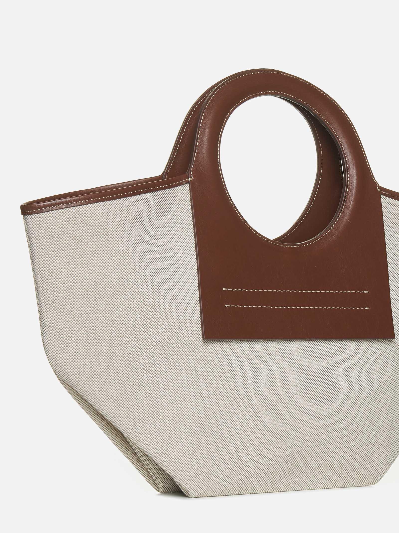 Shop Hereu Cala S Canvas And Leather Bag In Beige/chestnut