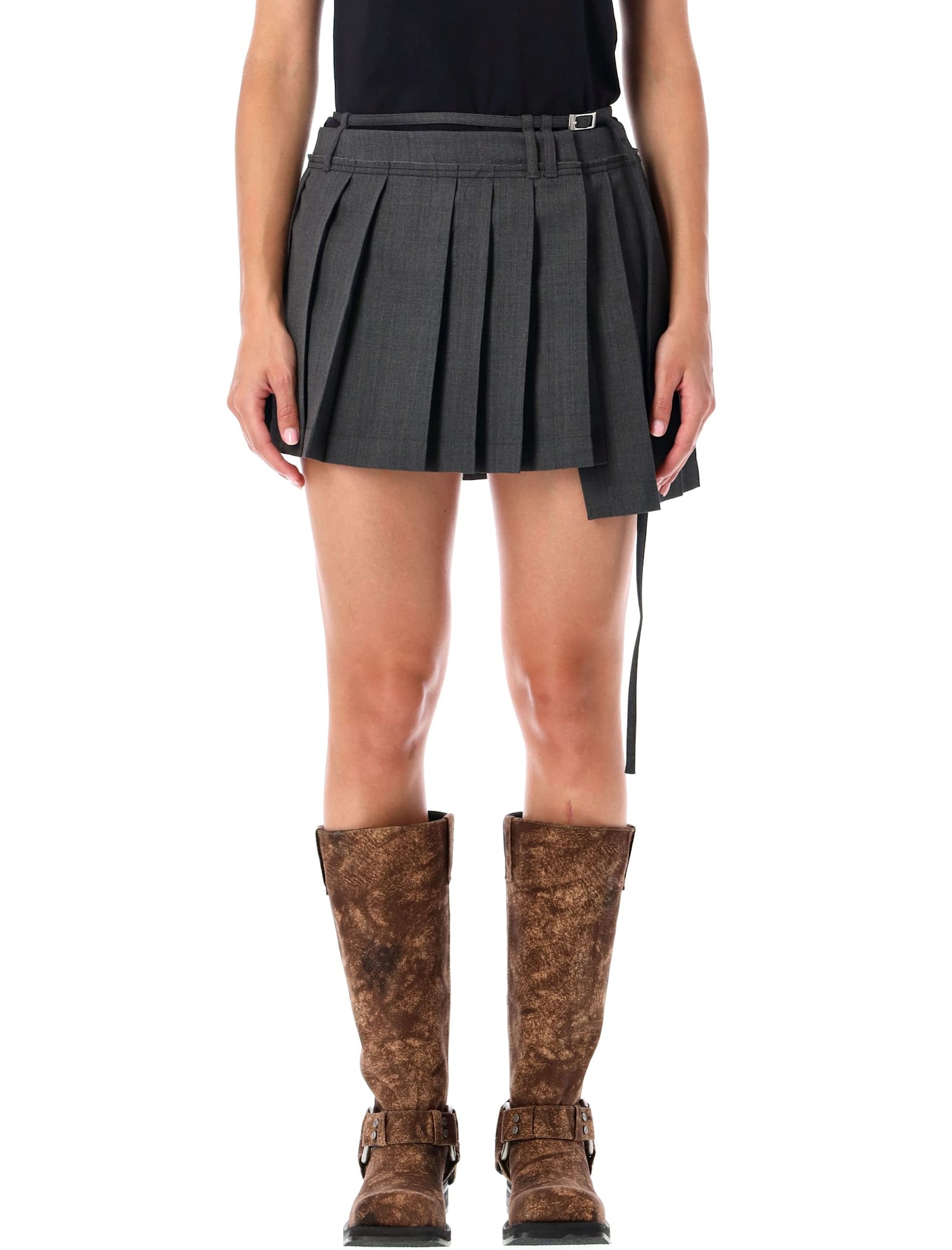 Acne Studios Dark Grey Wool Blend Pleated Skirt Women In Black