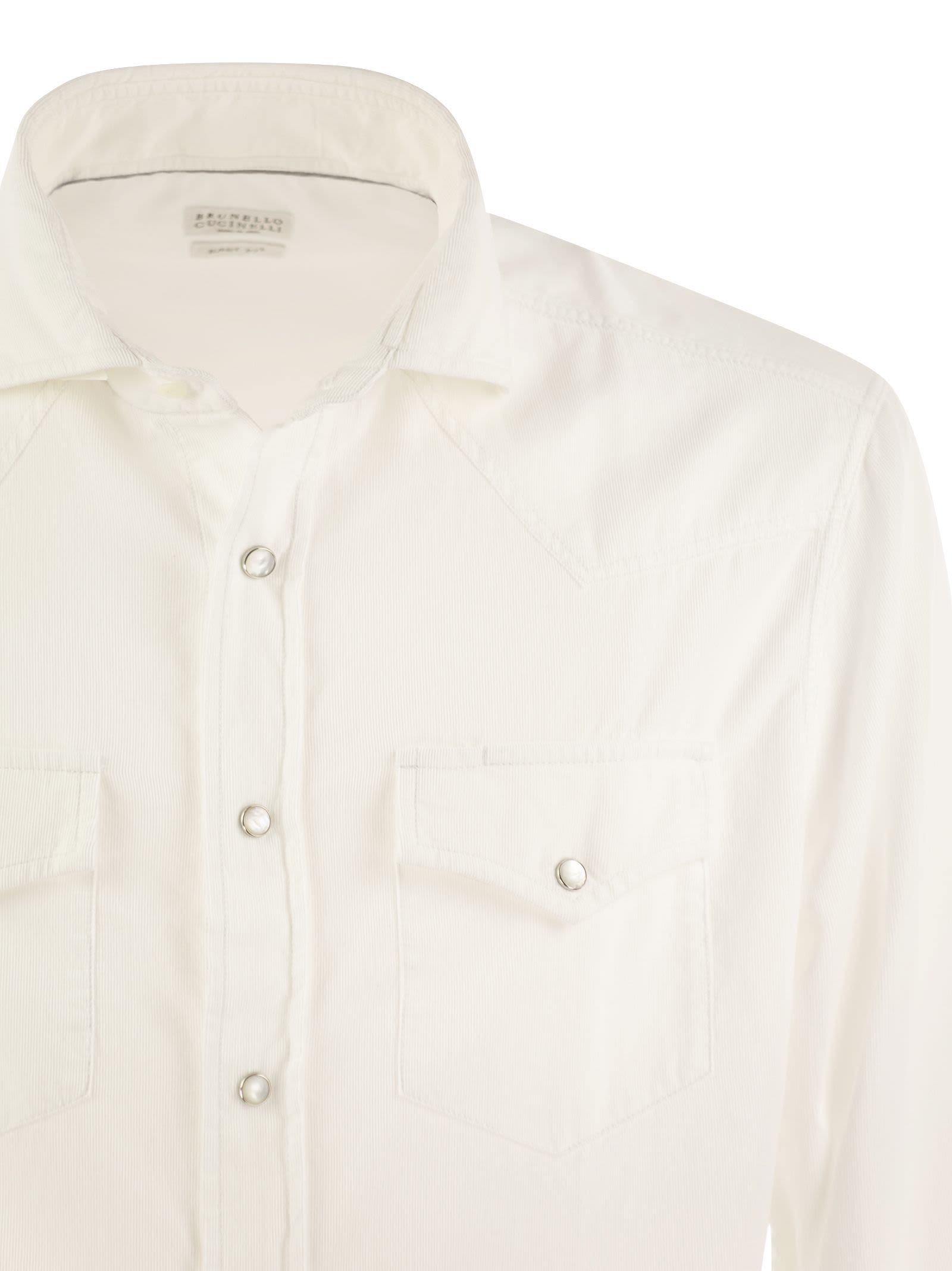 Shop Brunello Cucinelli Garmentdyed Corduroy Easyfit Shirt With Press Studs, Epaulettes And Pockets In White