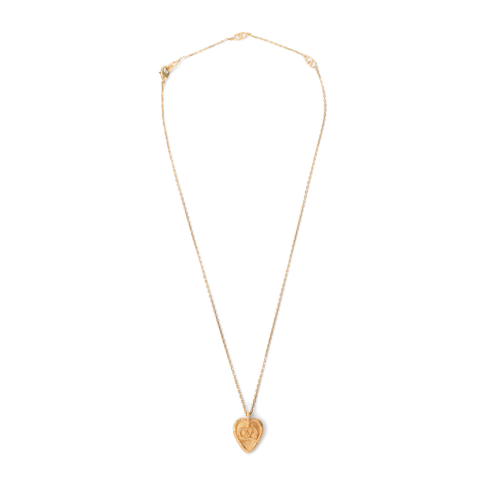 Valentino Heart Vlogo Pendant Necklace In Antique Brass