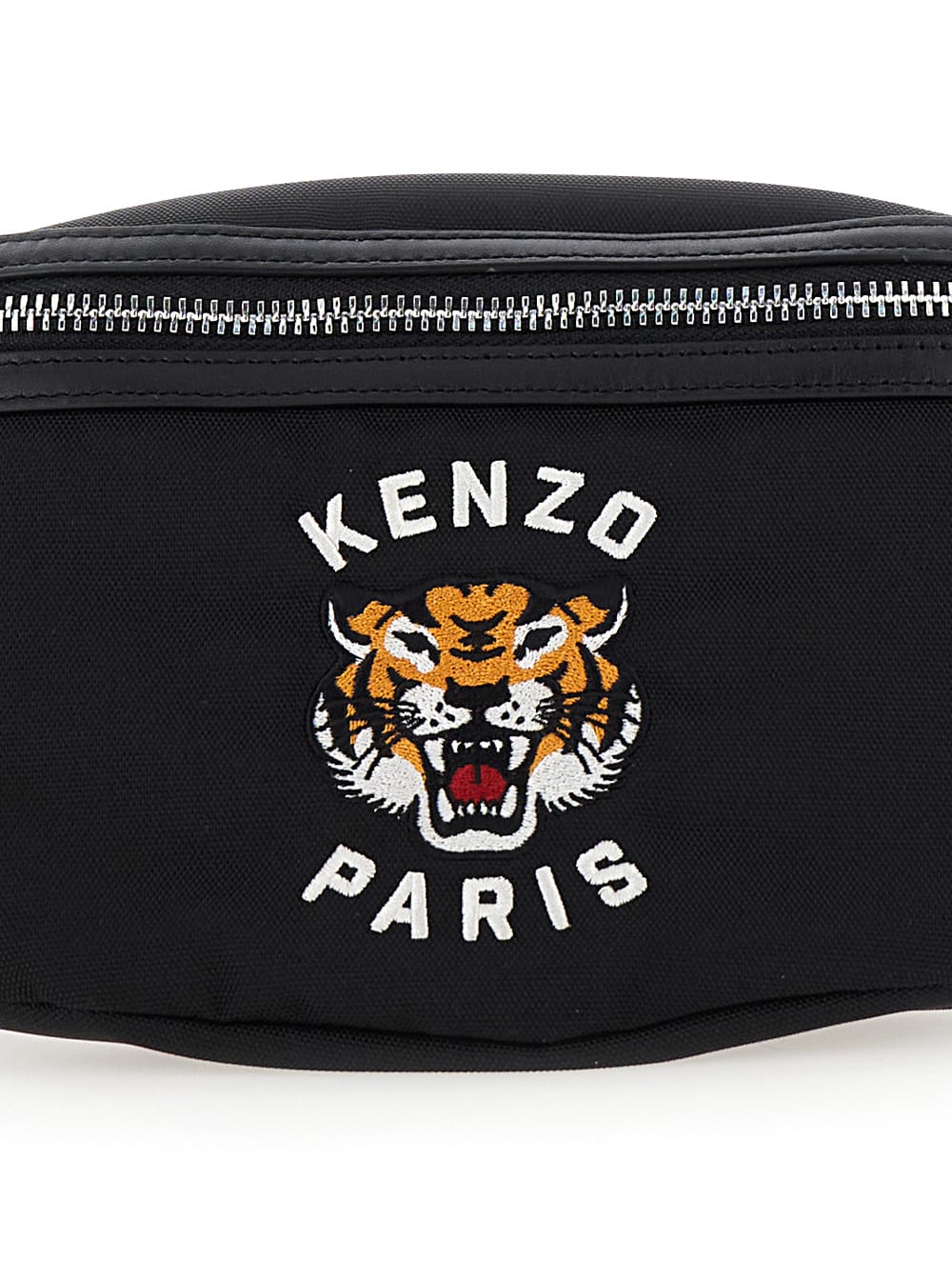 Shop Kenzo Varsity Black Fanny Pack With Logo Embroidery In Tech Fabric Man