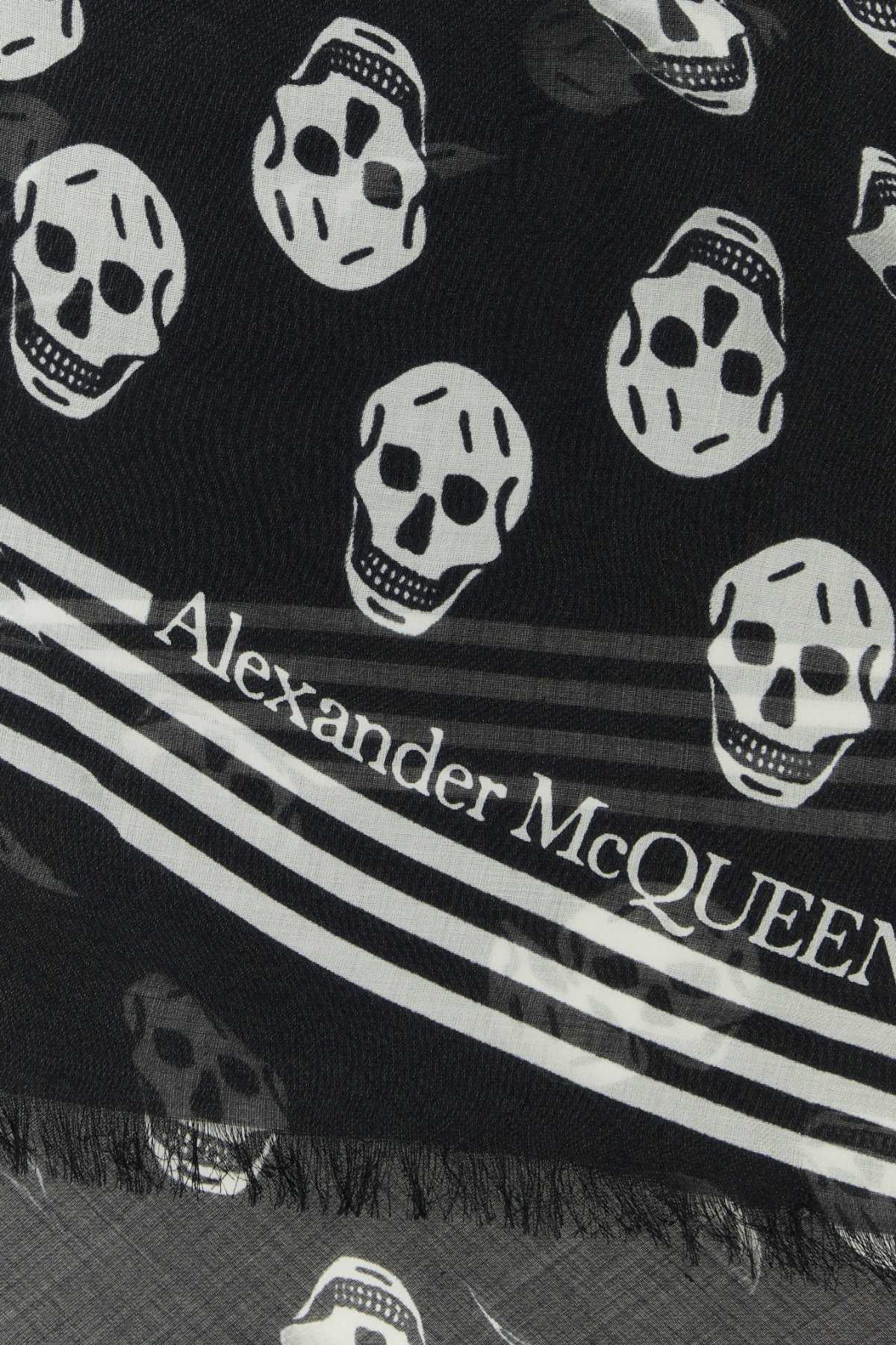 Alexander Mcqueen Printed Modal Foulard In Blackivory