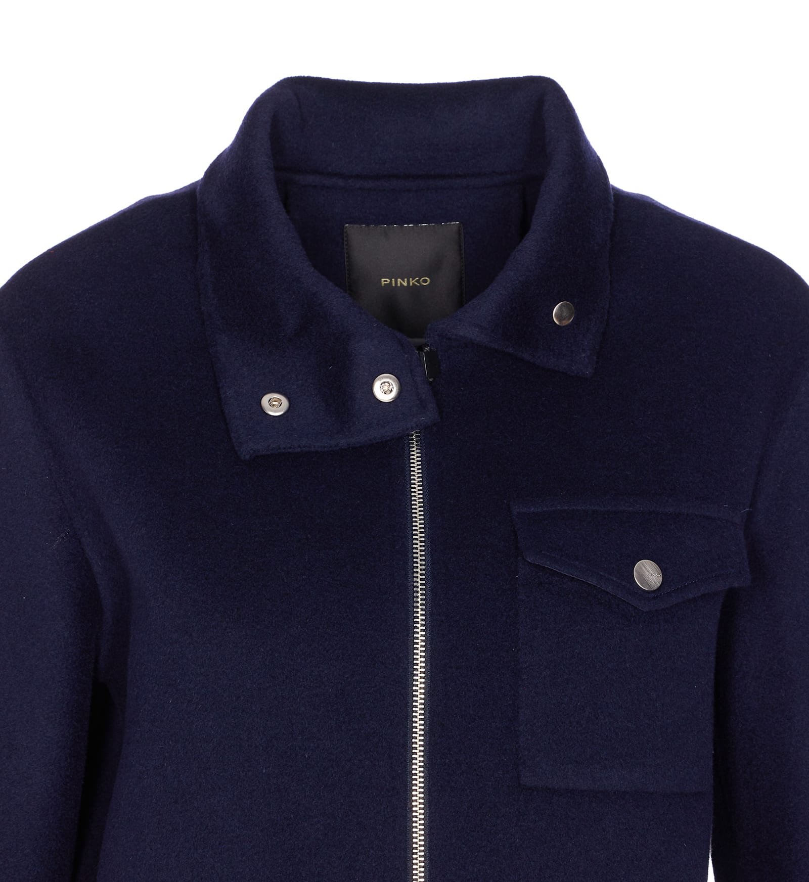 Pinko High Collar Long Sleeve Casual Jacket In Blue