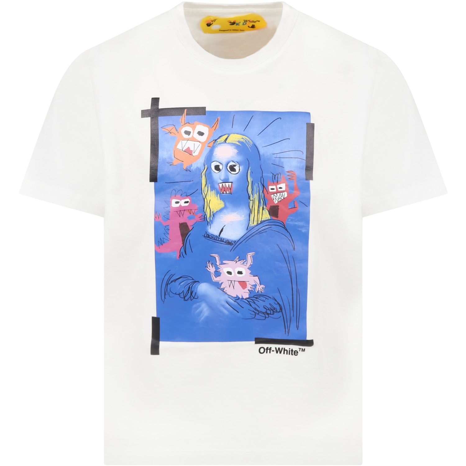 Off-White White T-shirt For Kids With Mona Lisa And Logo