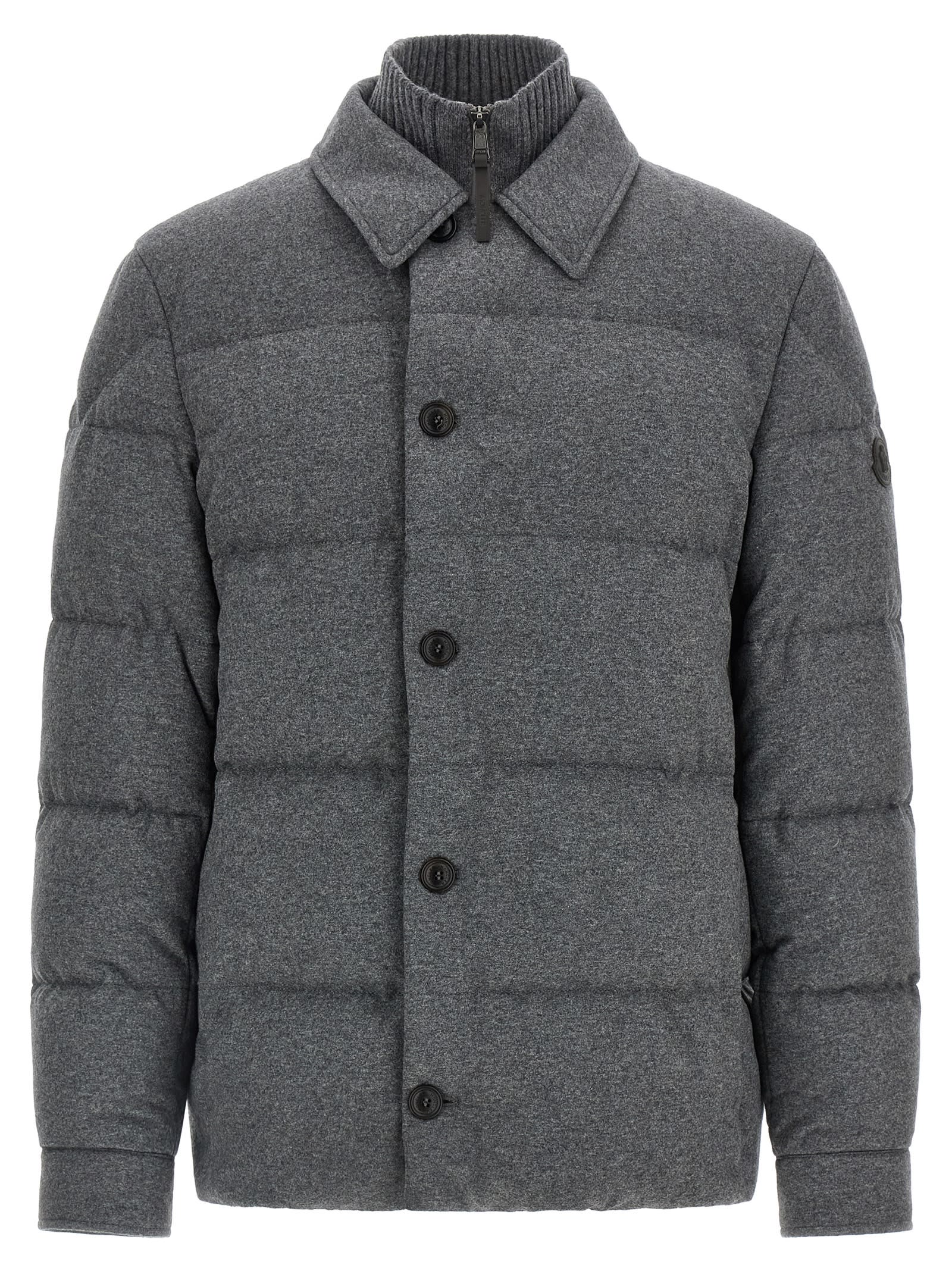 Moncler Pres Cashmere Blend Down Shirt Jacket In Gray