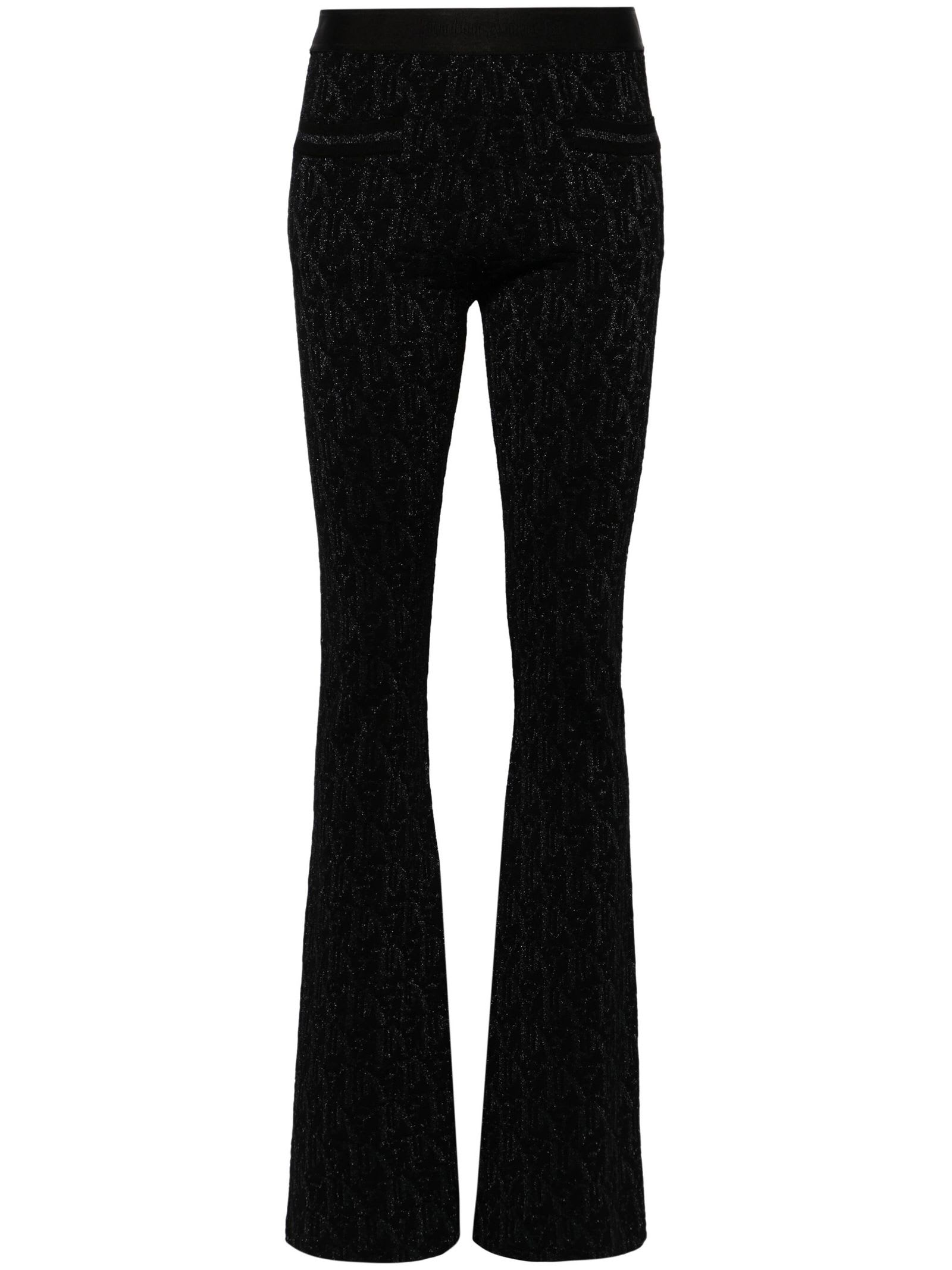 Shop Palm Angels Monogram-jacquard Knitted Trousers In Black