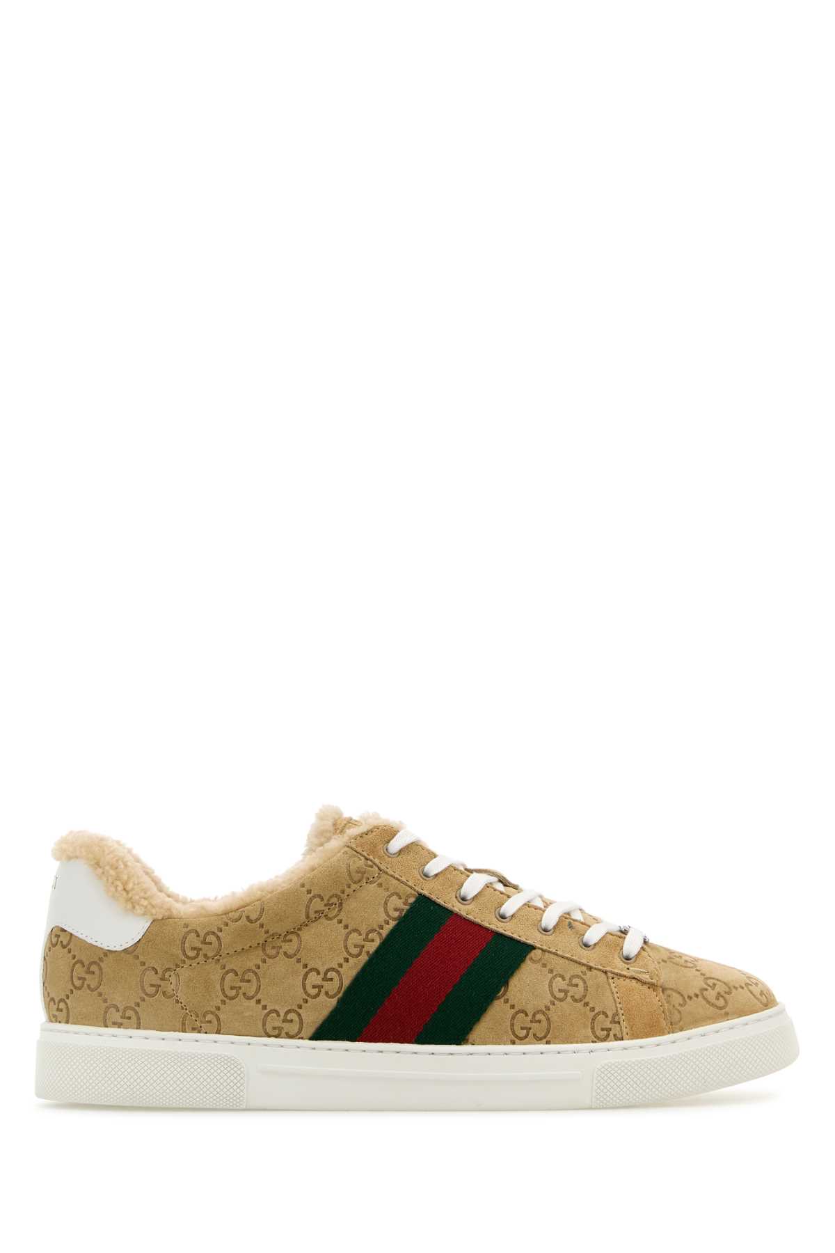 Shop Gucci Camel Suede Ace Sneakers In Butbutvrvgwbut