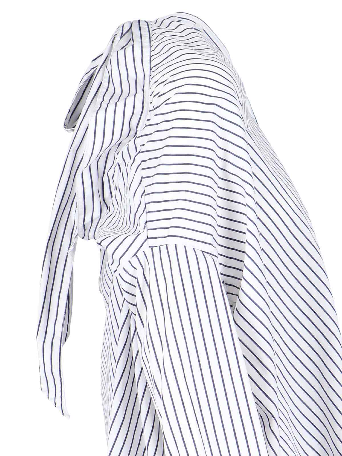 Shop Balenciaga Striped Shirt With Bow Detail In Blue