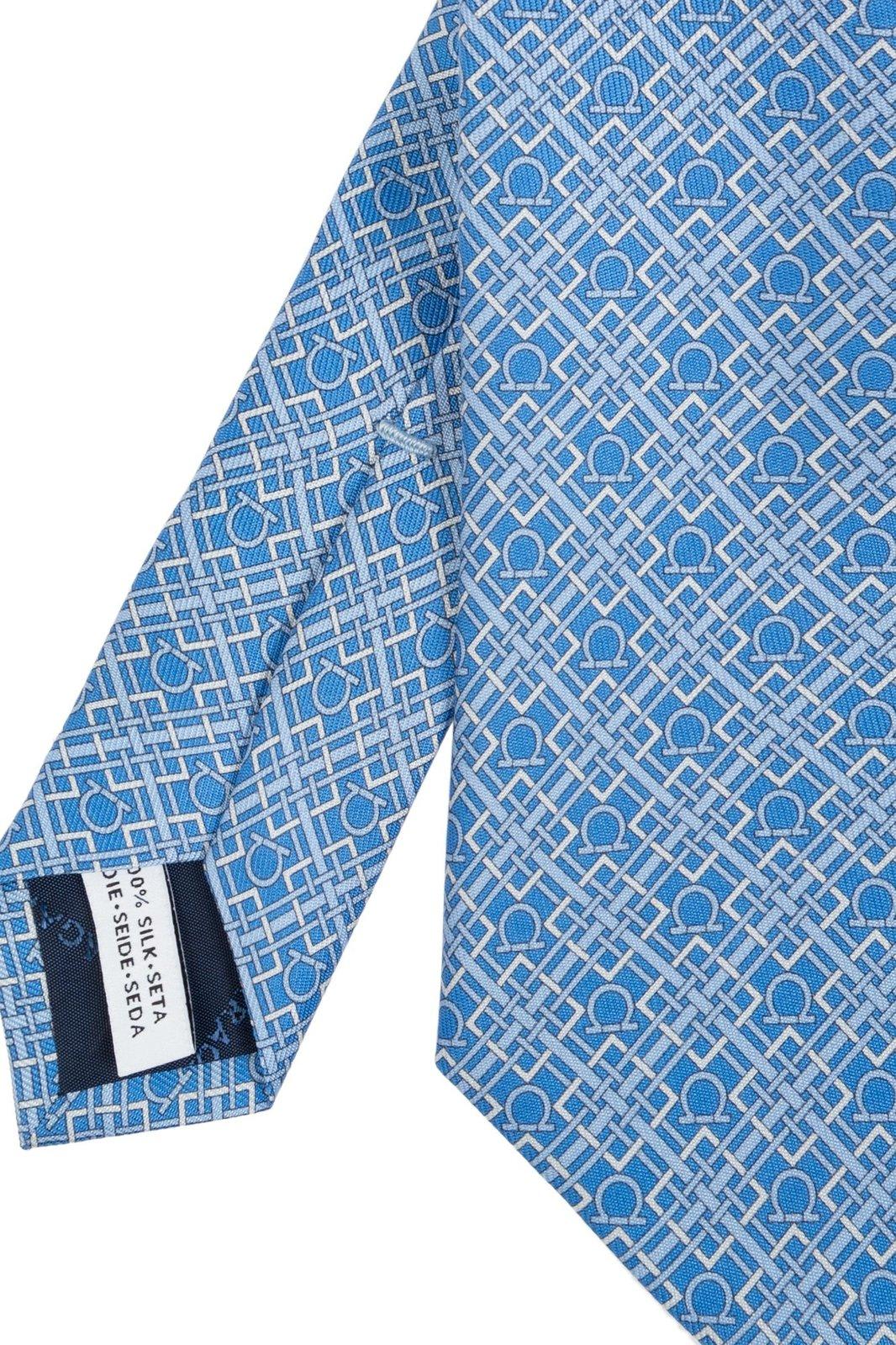 Shop Ferragamo Check Gancini Printed Tie In Gnawed Blue