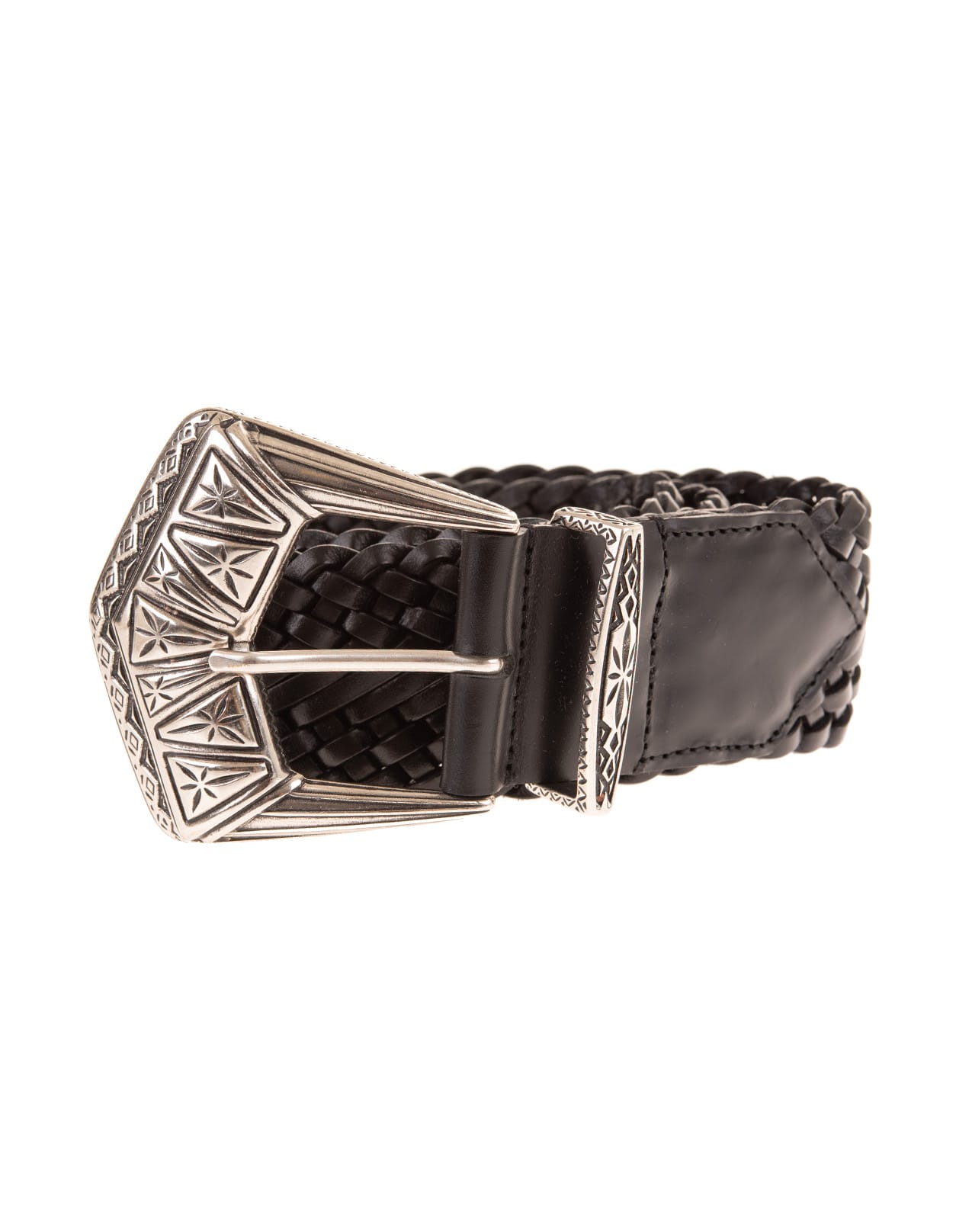 Etro Woman Black Braided Leather Belt With Metallic Buckle