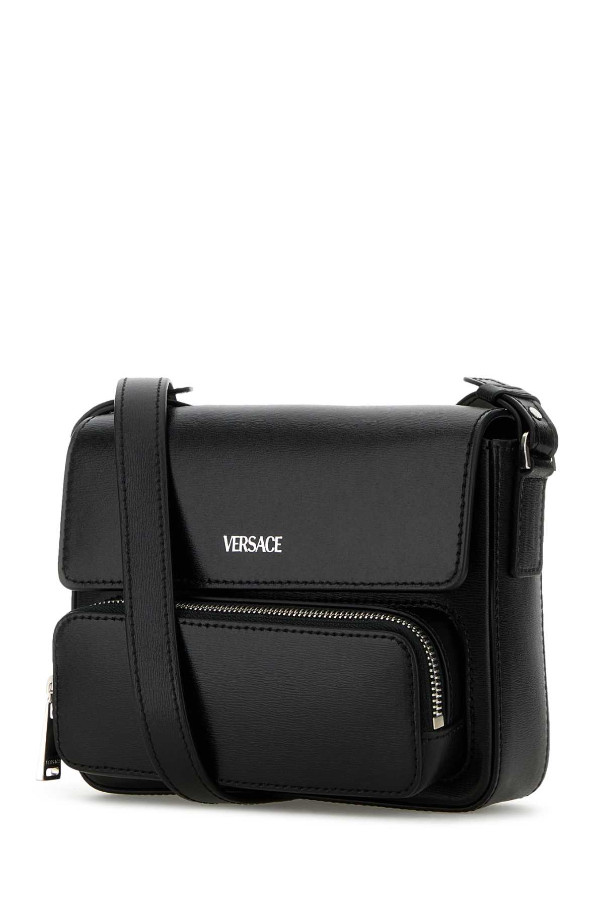 Versace Saffiano Wallet On A Strap In Bpblackpalladium