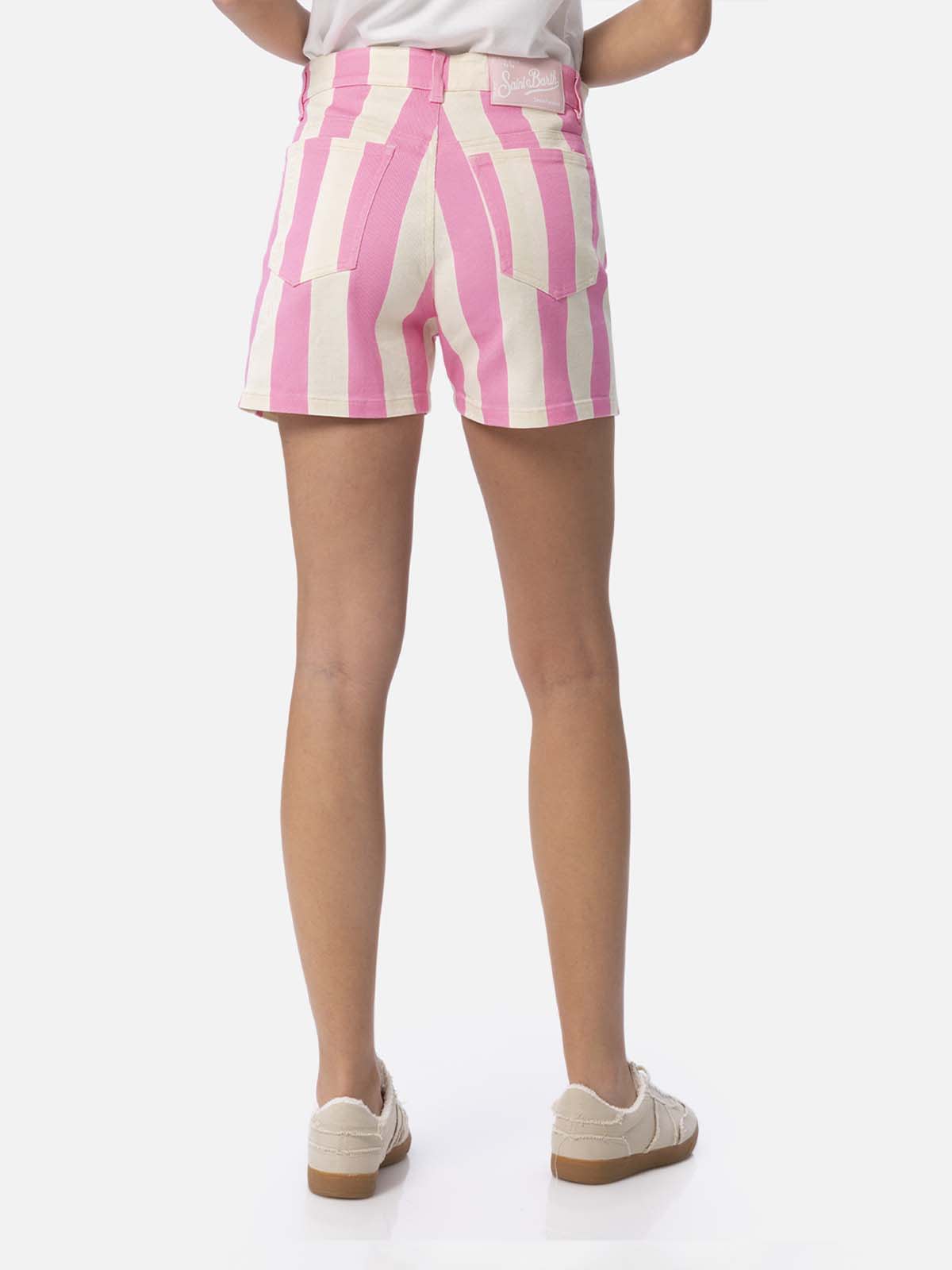 Mc2 Saint Barth Woman Pink Striped Print Denim Bermuda Cancun In Pink