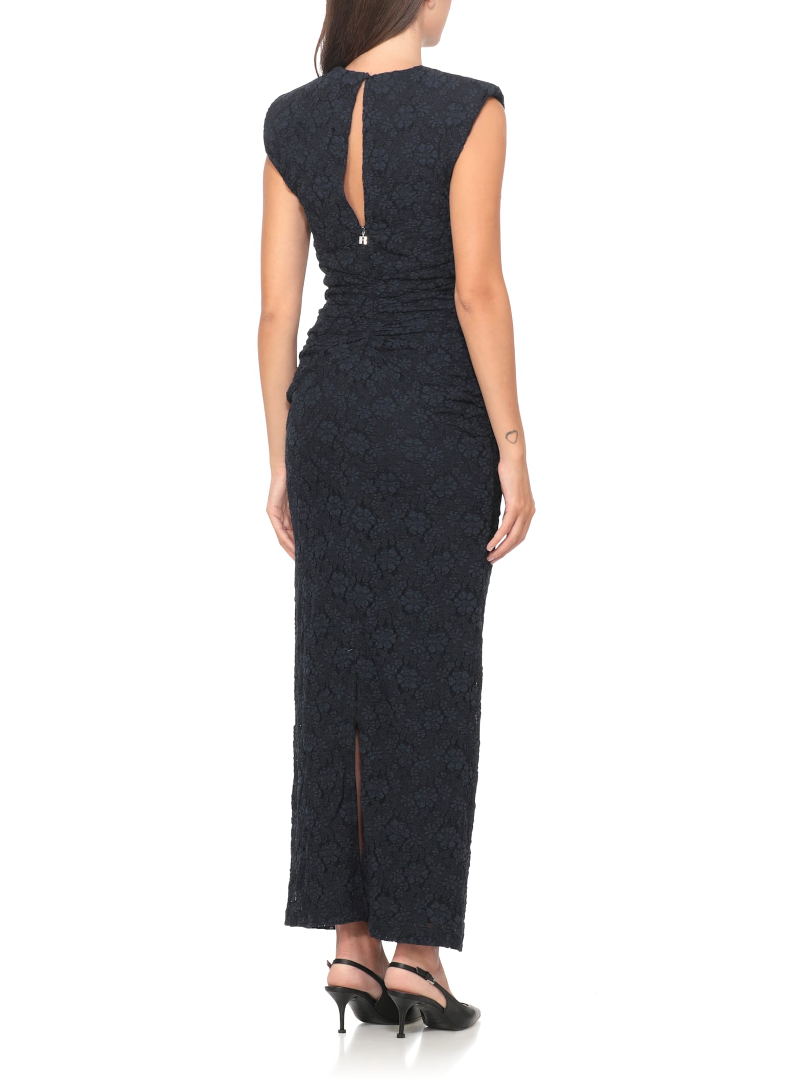 Rotate Birger Christensen Long Sleeveless Fitted Midi Dress With Textured Detailing In Blue