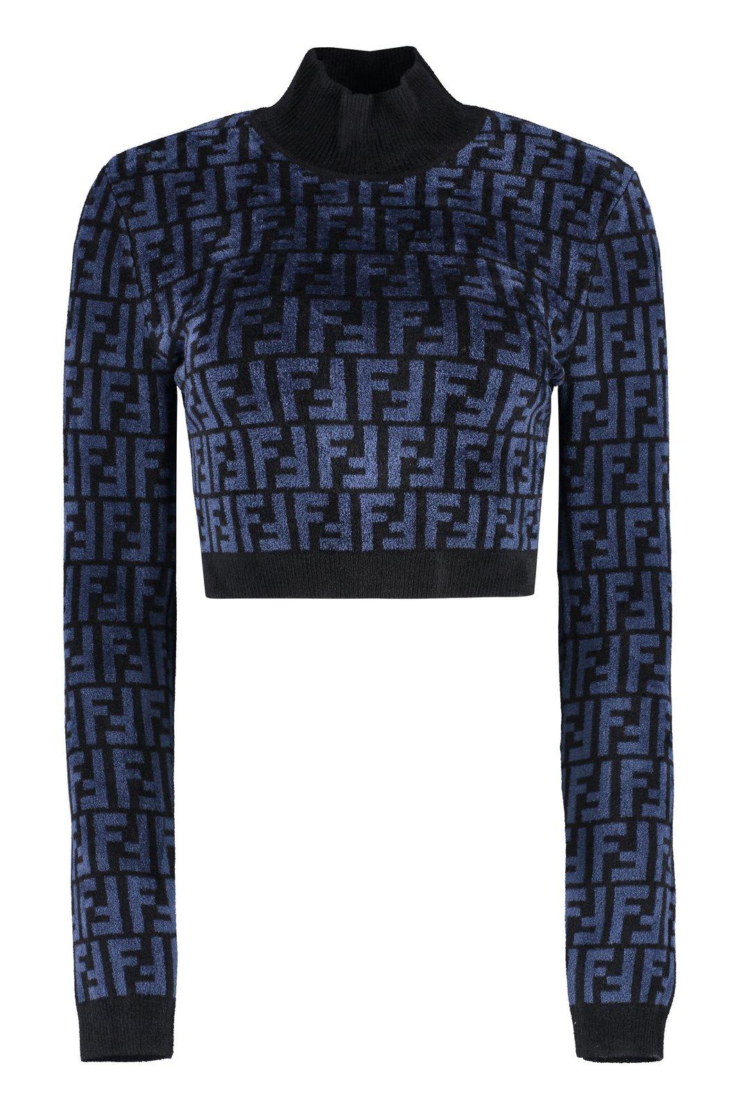 Fendi Monogram Jacqaurd Cropped Knit Jumper