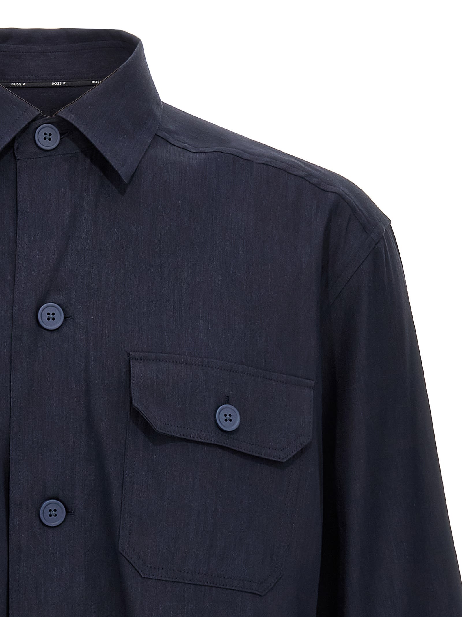 Hugo Boss Relaxed-fit Shirt In An Italian-made Linen Blend In Blue