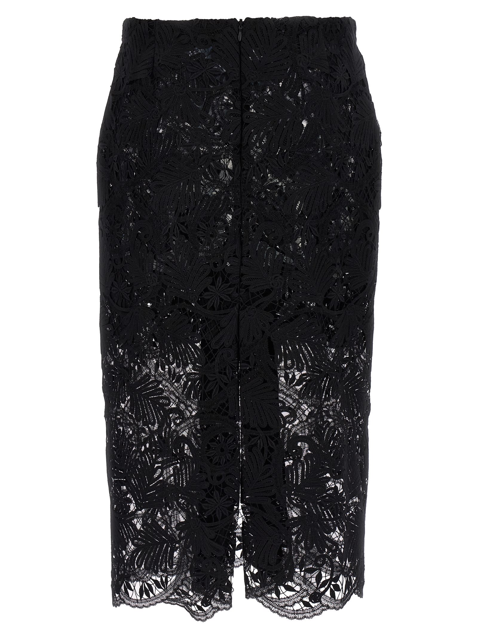 Ermanno Scervino Floral Lace Skirt Scalloped Hem In Black