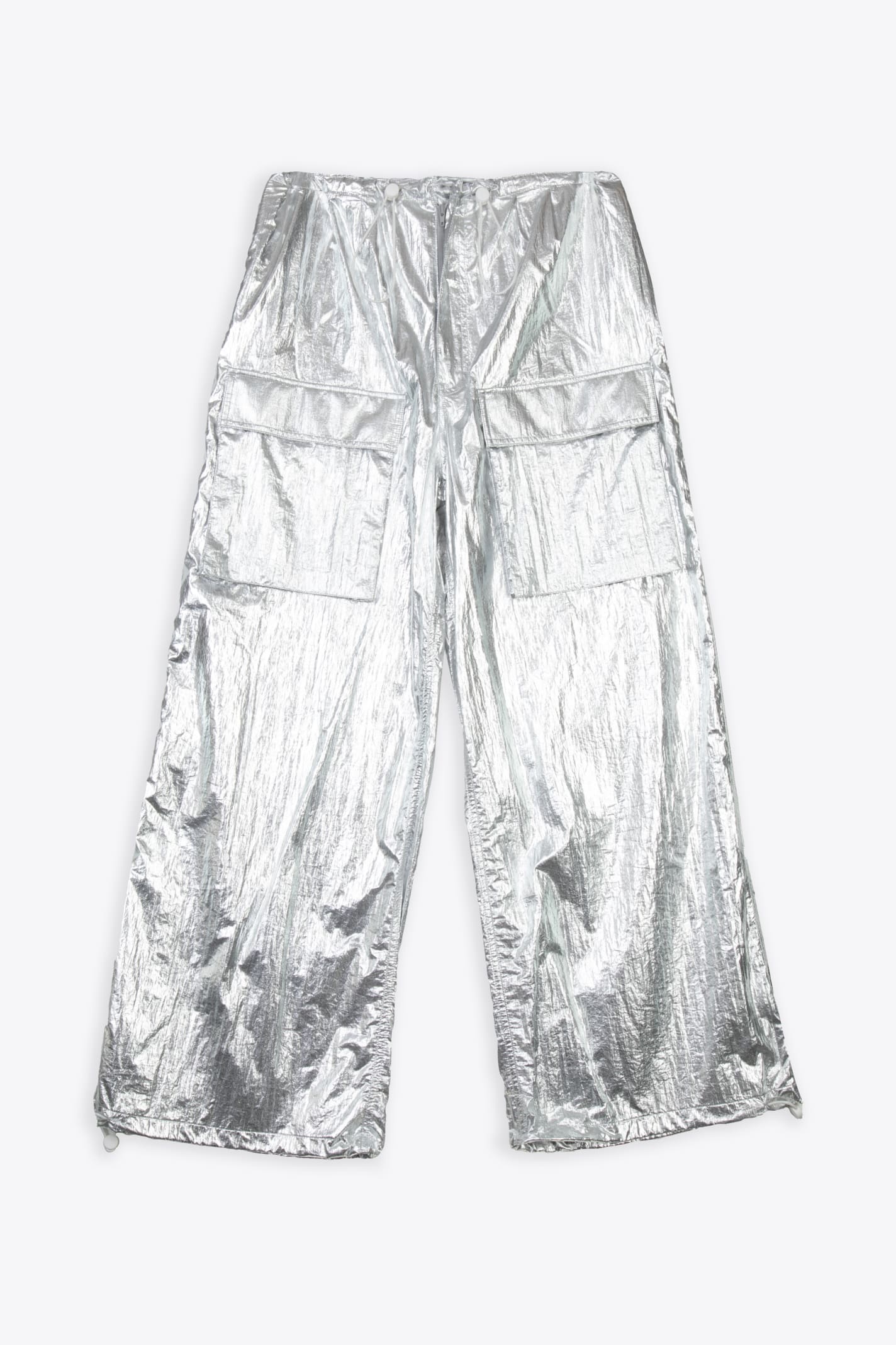 Pantalone Metallic silver nylon parachute cargo pant