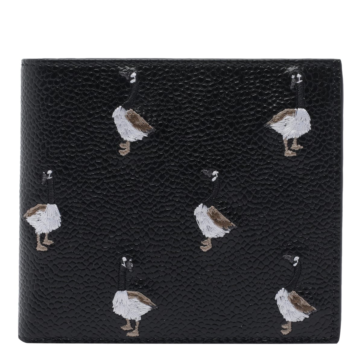 Thom Browne Pebble Grain Embroidery Goose Wallet In Black
