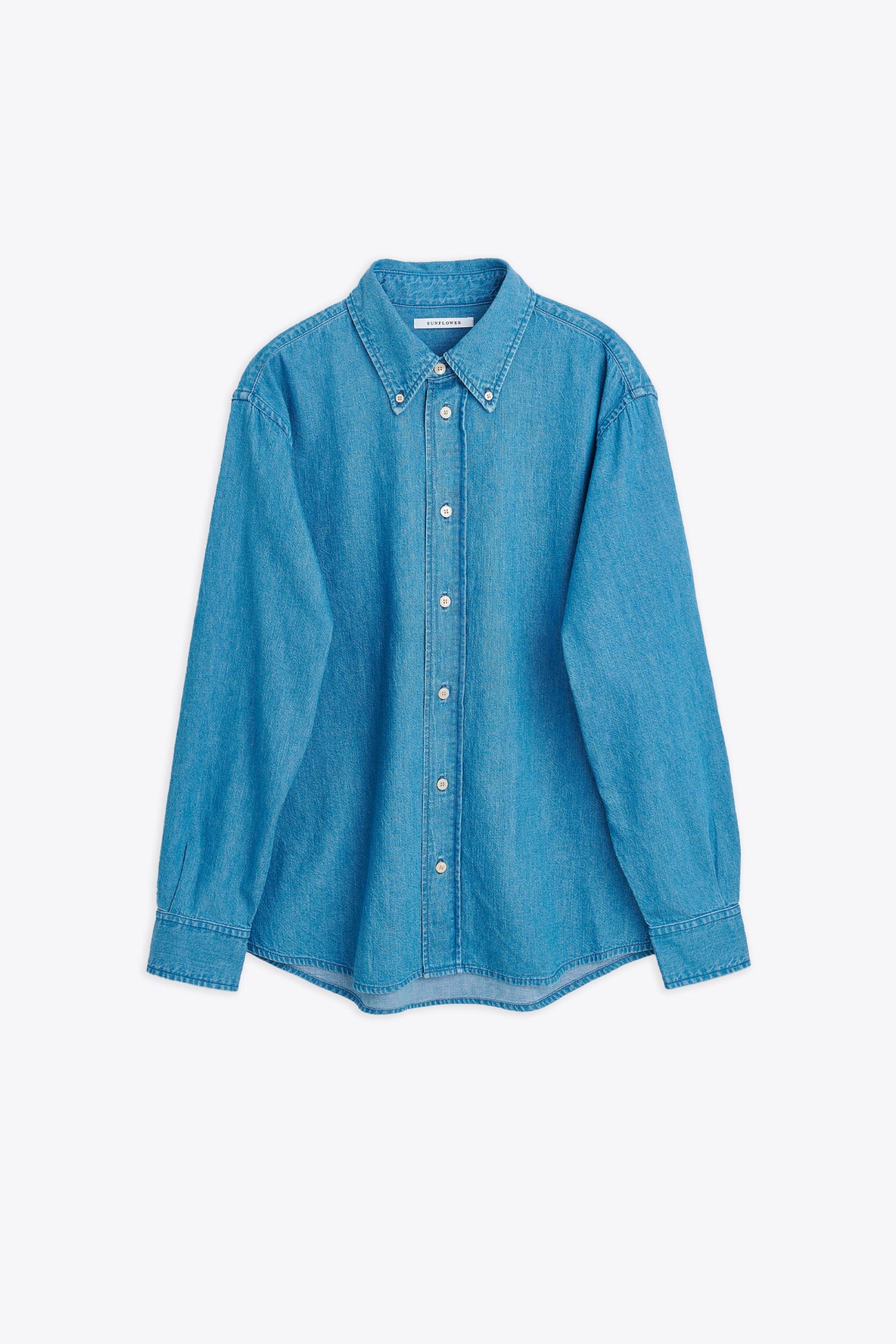 #1189 Mid blue chambray denim shirt with long sleeves - Denim Button Down Shirt