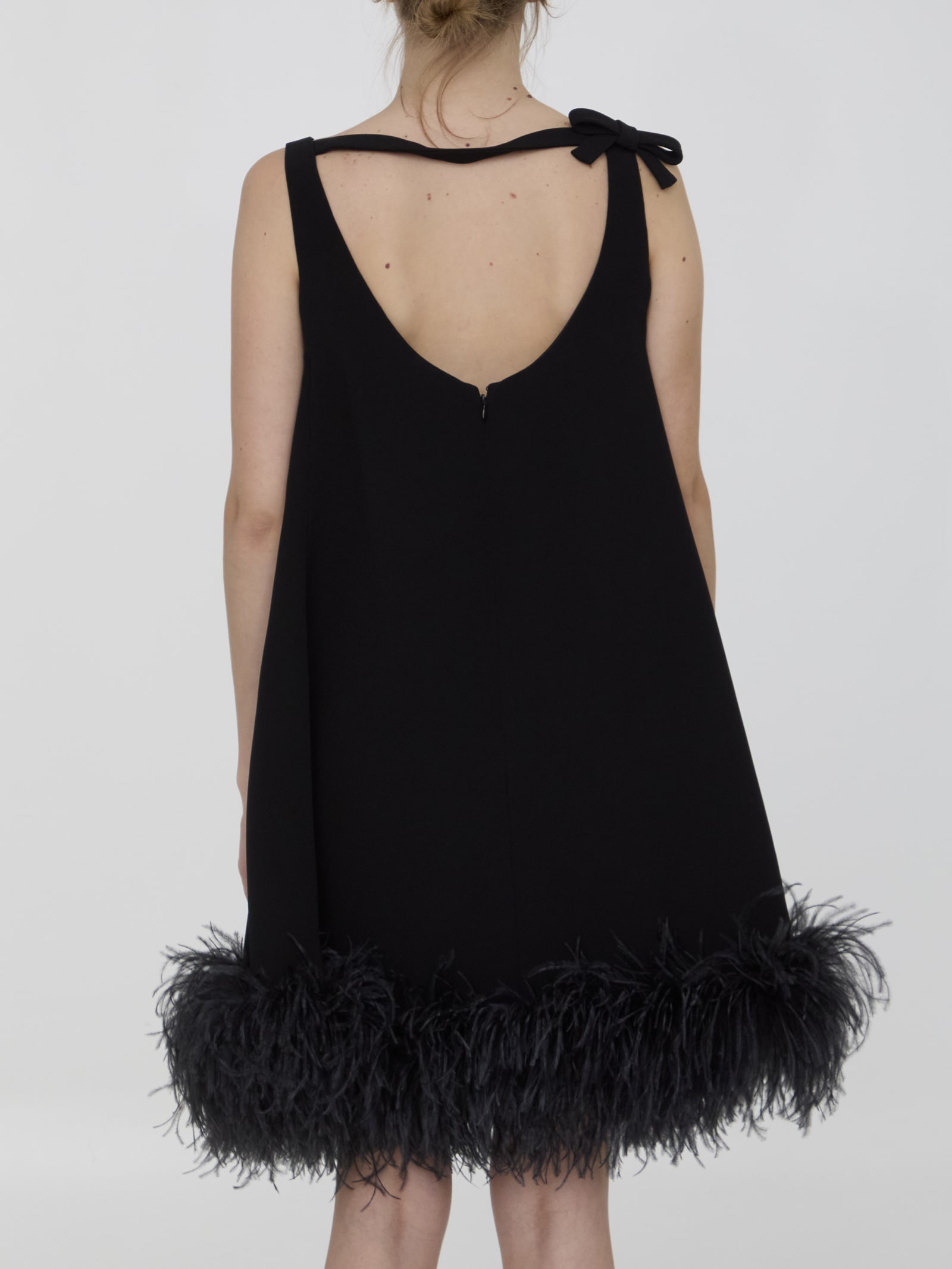 Shop Valentino Mini Dress With Feathers In Black