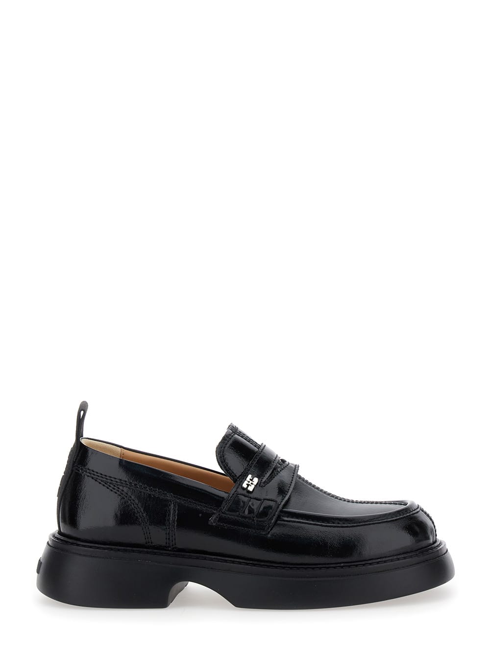 Ganni everyday Black Loafers With Logo Detail In Naplak Woman