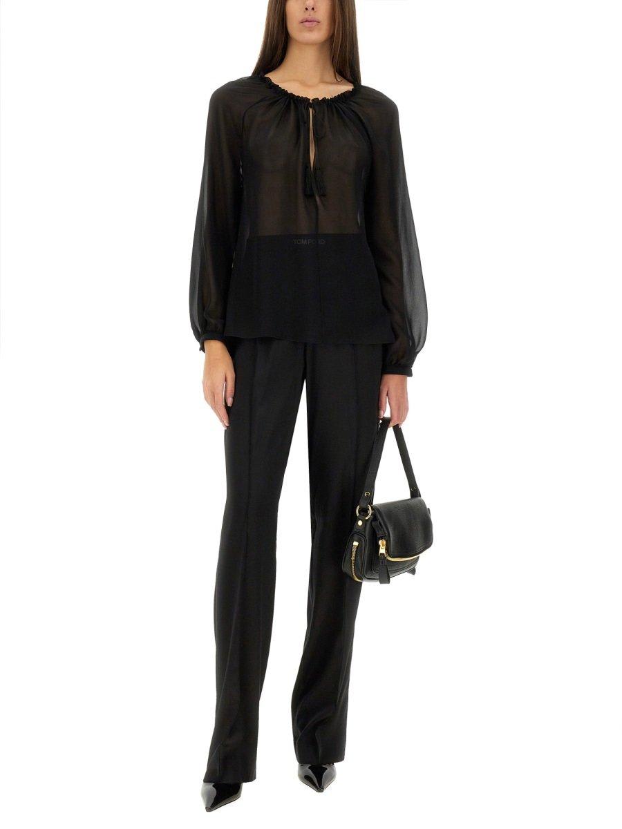 Tom Ford Flowy Silk Georgette Blouse In Black