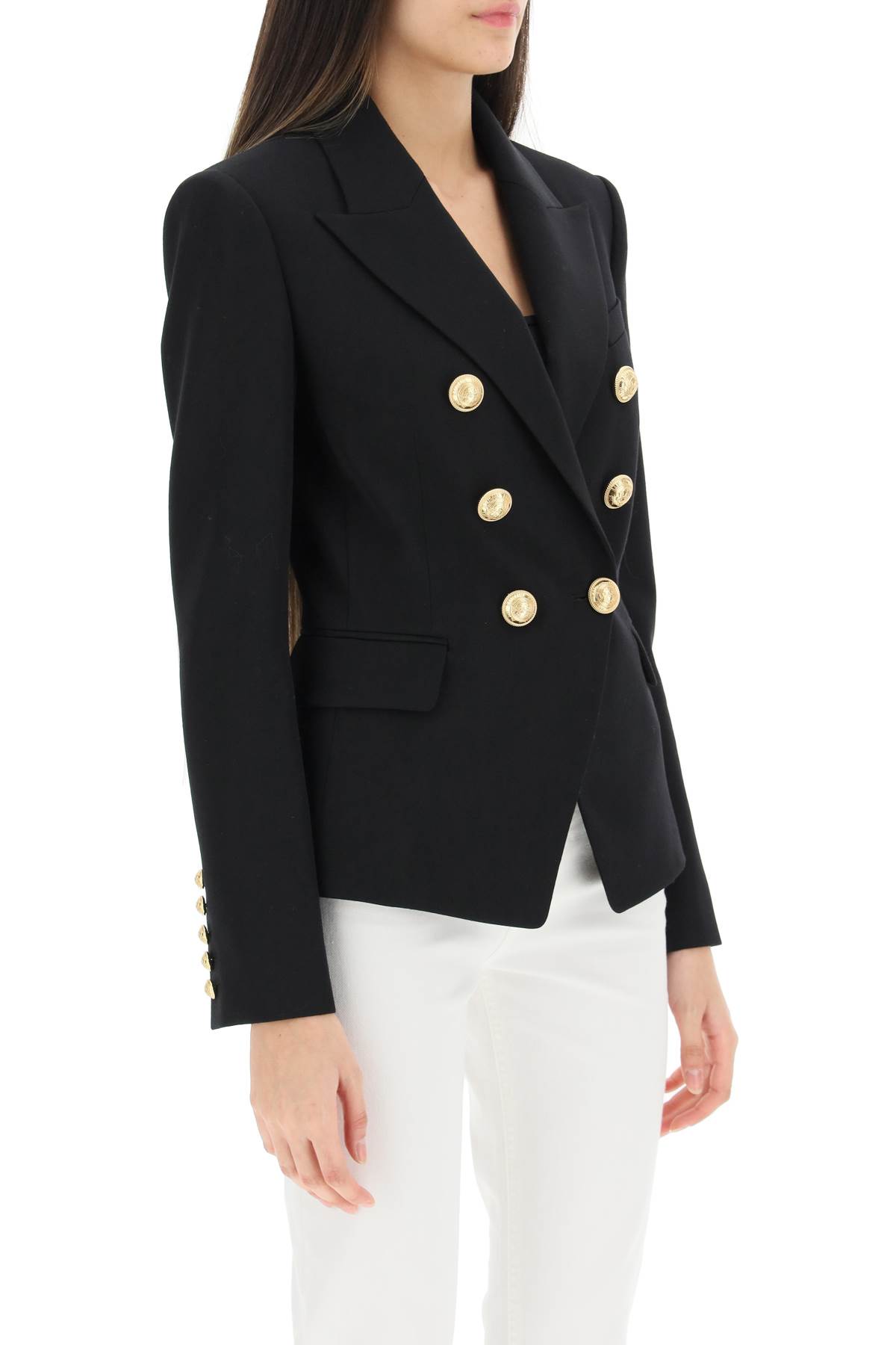 Balmain Wool Blazer With Iconic Metal Buttons In Black