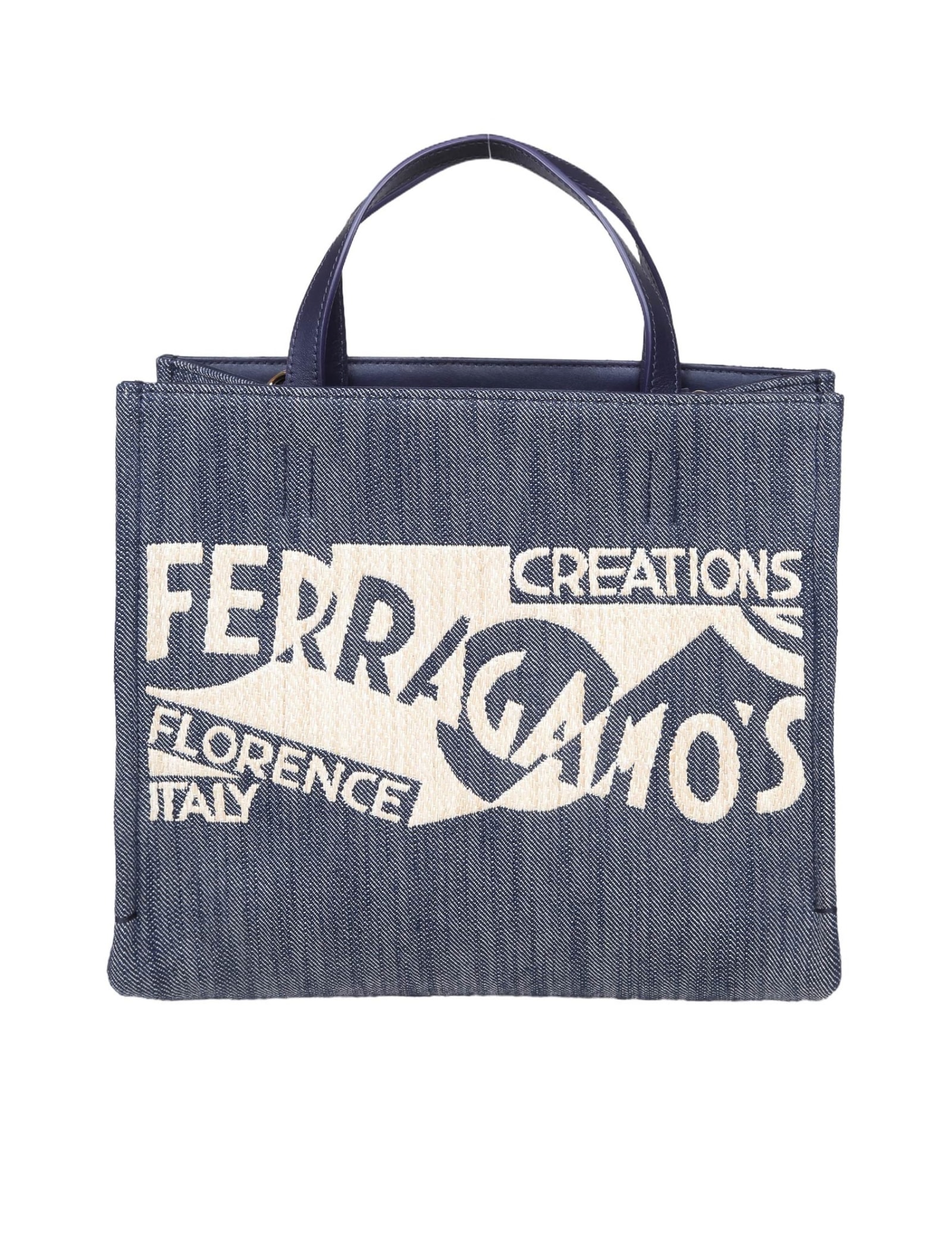 Shop Ferragamo Tote Bag (s) In Denim With Logo