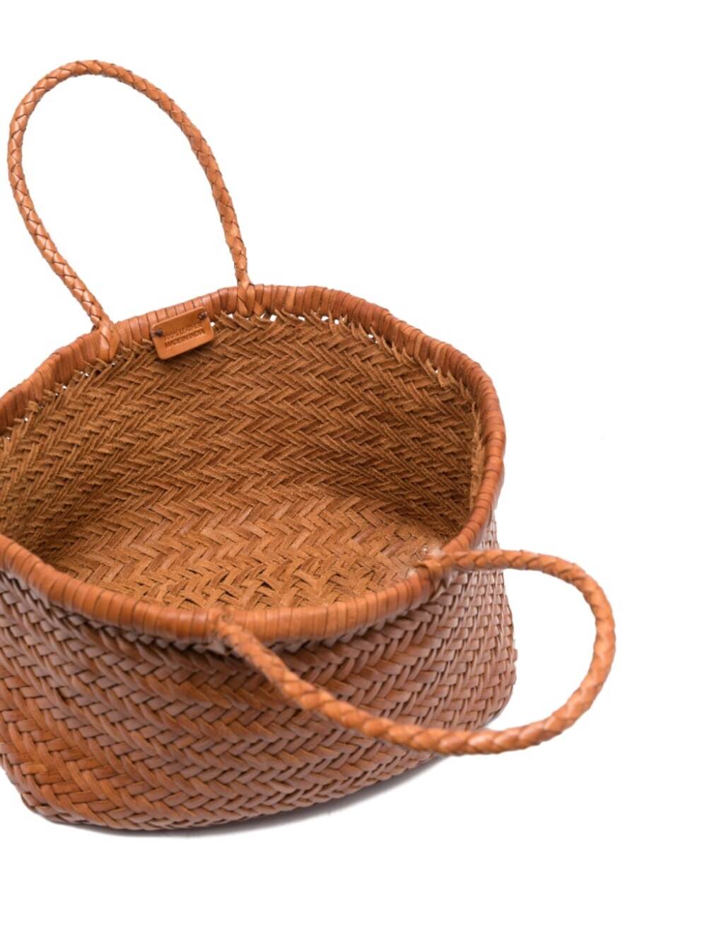 Dragon Diffusion Triple Jump Tan Brown Small Tote Bag In Braided Leather Woman In Brown