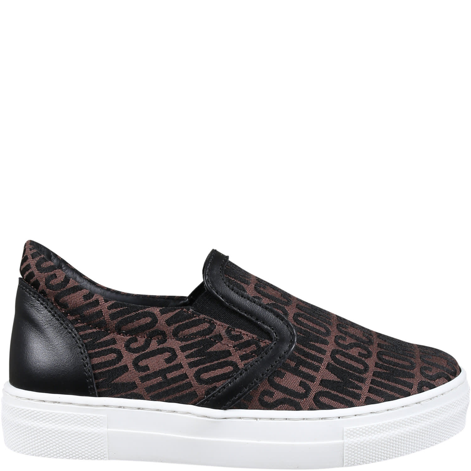 Moschino Brown Slip On For Kids With Logo