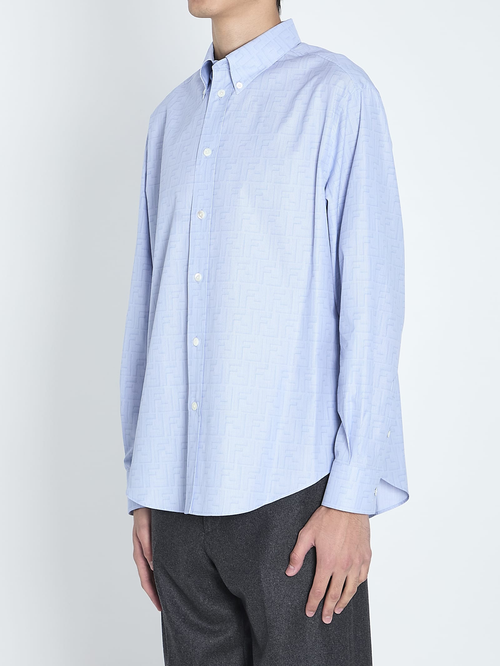 Fendi Ff Cotton Shirt In Light Blue