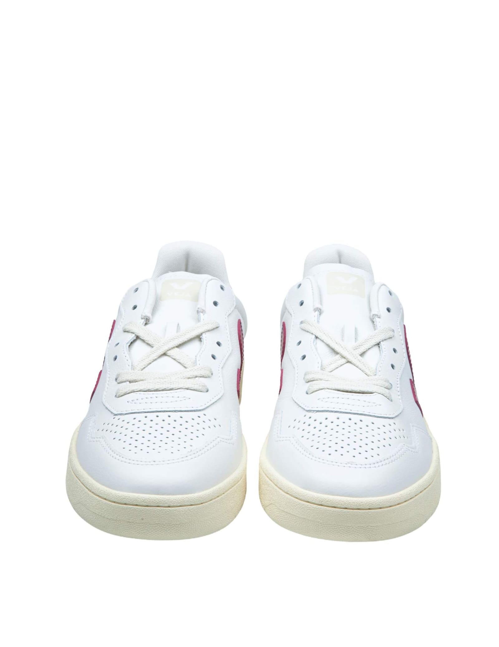 Veja Sneakers V-10 In White And Marsala Leather In White