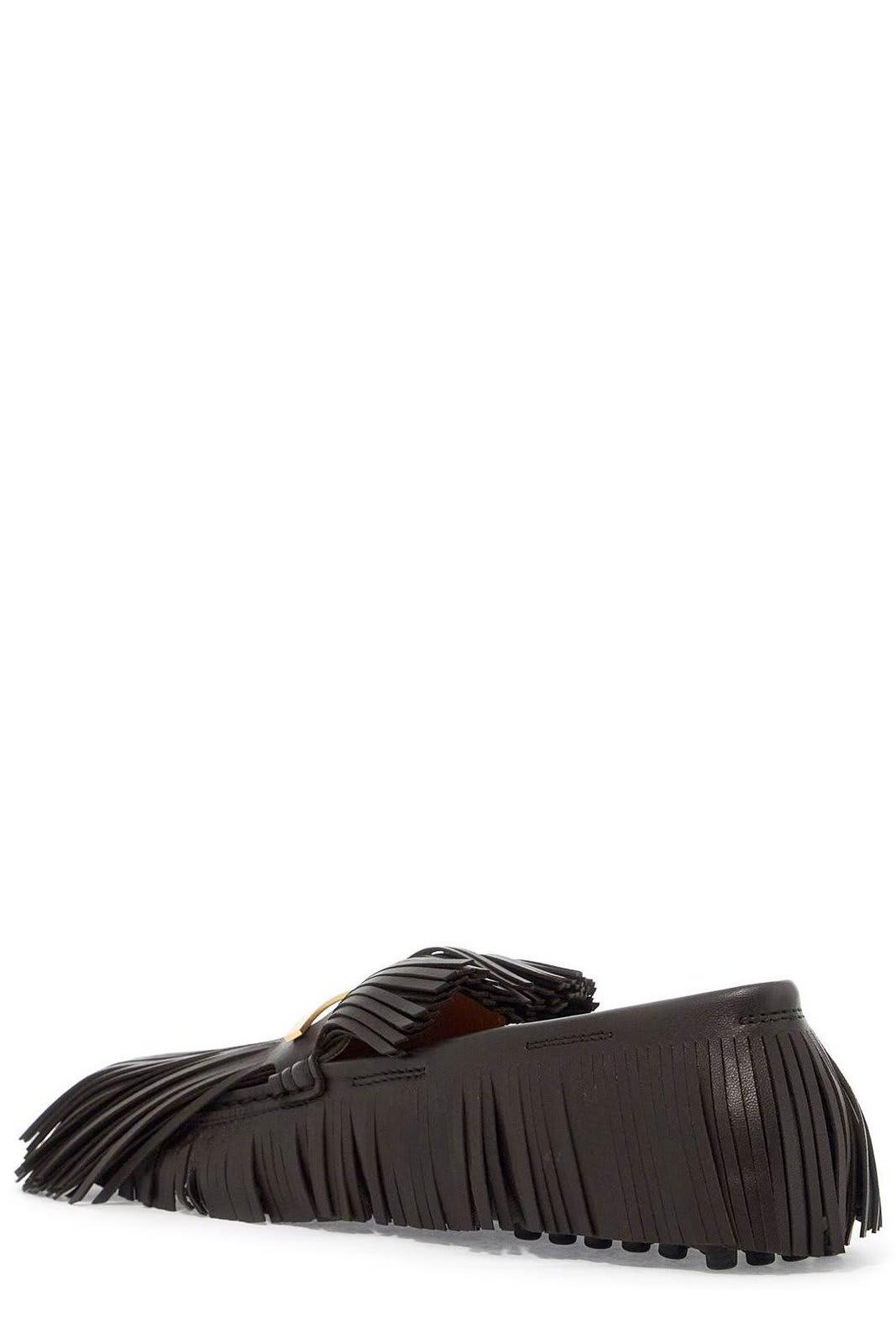 Shop Tod's Fringed Slip-on Loafers In Leather Brown