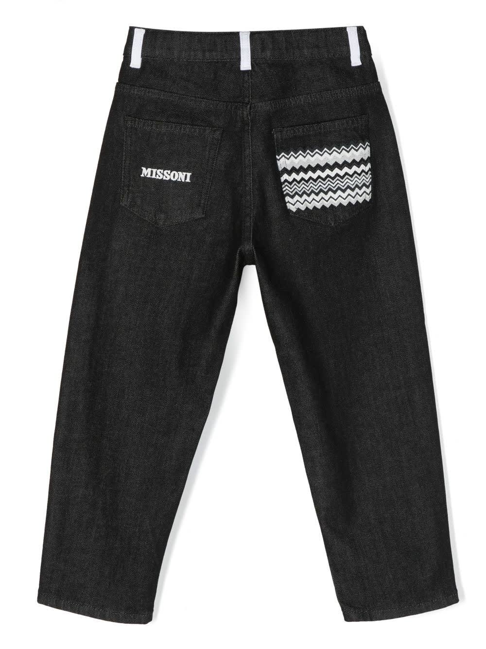 Shop Missoni Black Loose-fit Jeans With Logo And Chevron Motif In Bc