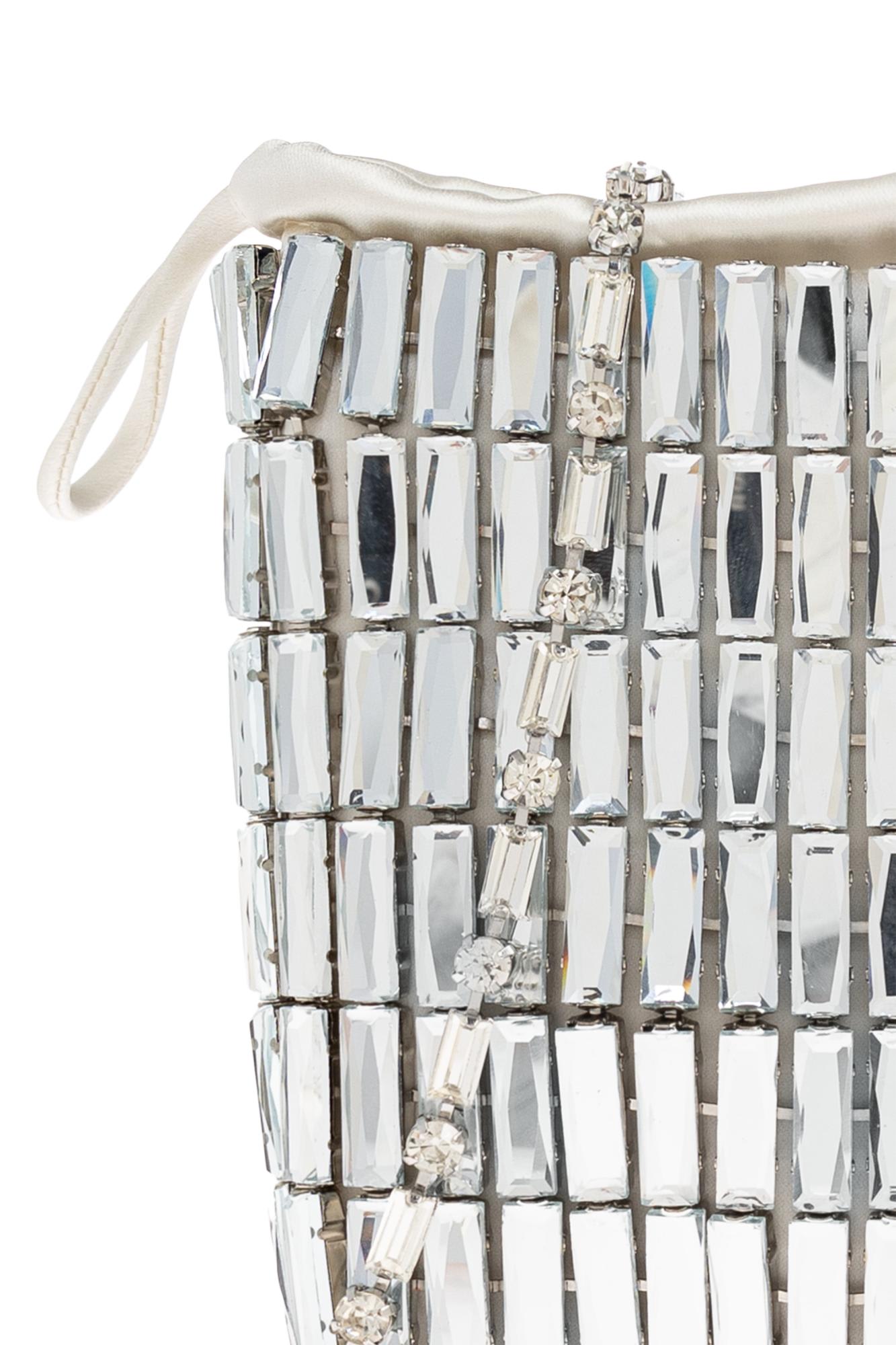 Self-portrait Shoulder Bag With Shimmering Crystals In Silver