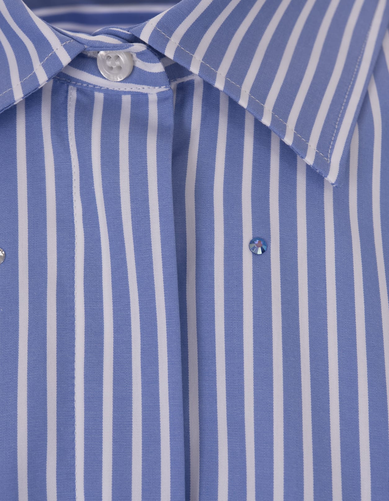 MSGM BLUE STRIPED SHIRT WITH RHINESTONES