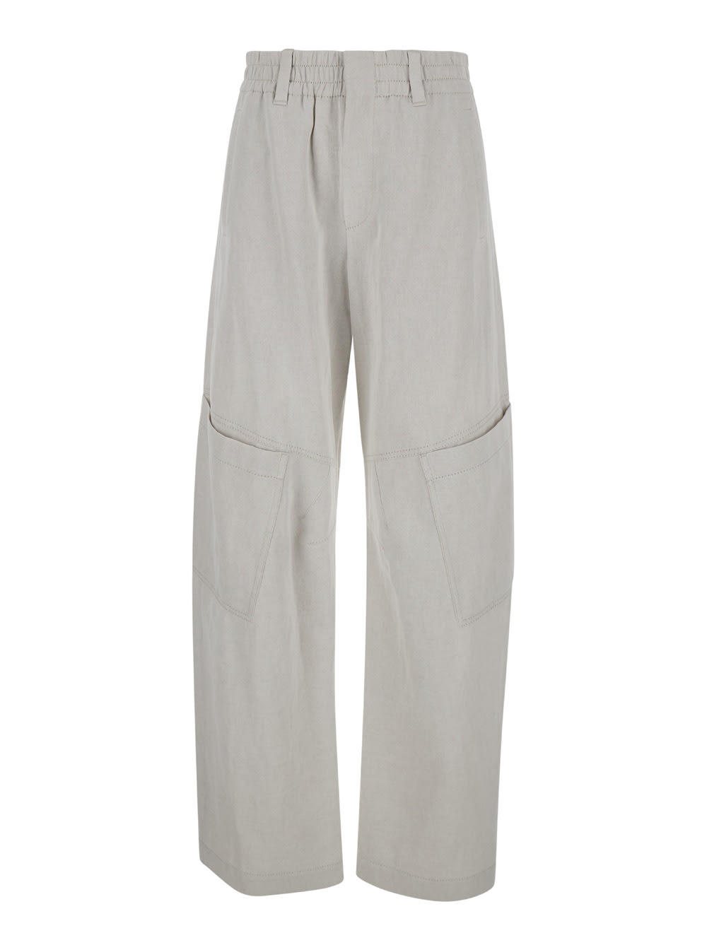 Shop Brunello Cucinelli Beige Cargo Trousers In Cotton And Linen Woman In White