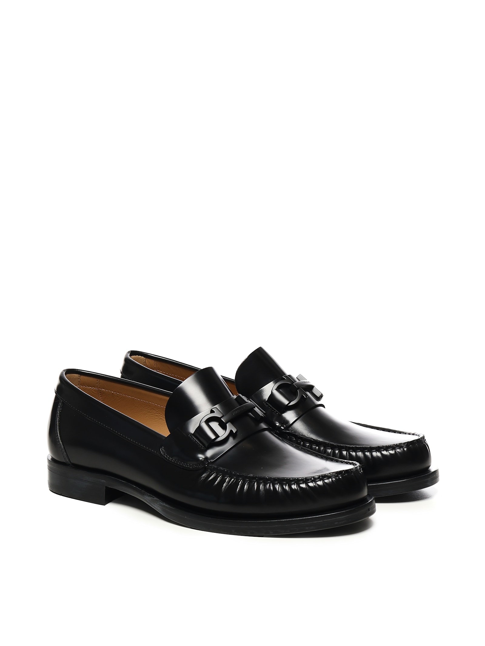 Ferragamo Gancini Ornament Loafers In Black
