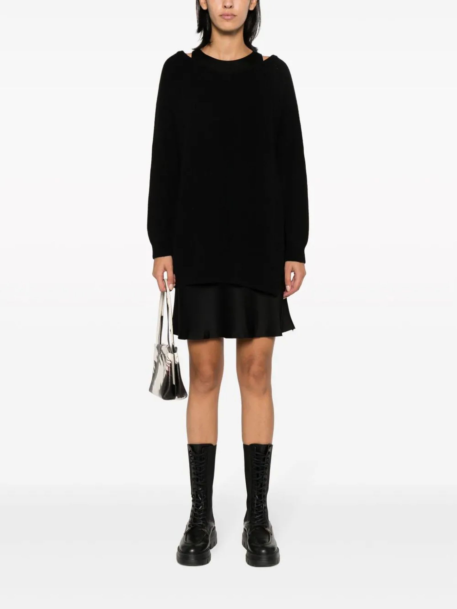 Shop Semicouture Black Wool Blend Dress