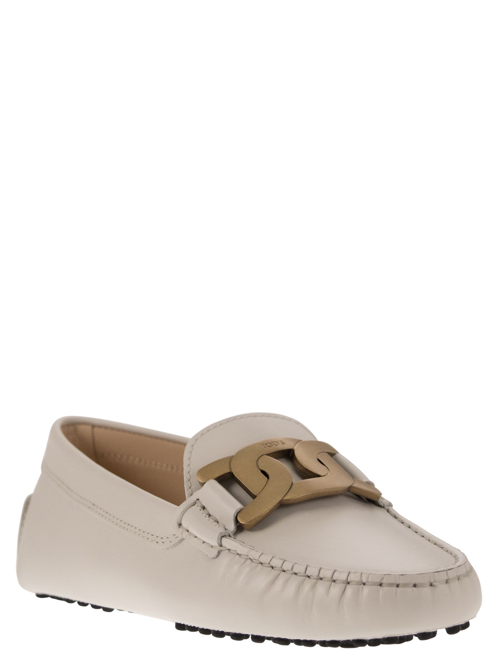 Shop Tod's Loafer With Metal Chain In Ivory