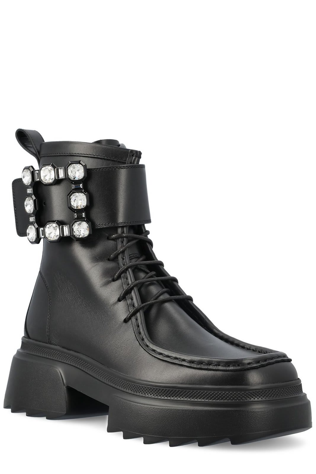 素敵 ★ Roger Vivier Wallaviv black leather boots ブーツ Roger Vivier Wallaviv Crystal-embellished Leather Boots In