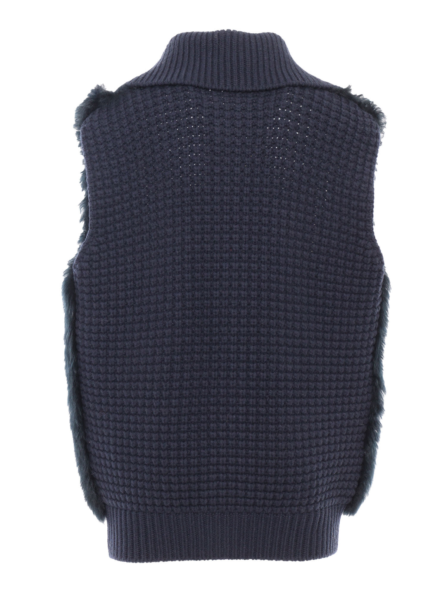 Shop Fabiana Filippi Shearling Vest With Knit Detail In Blue