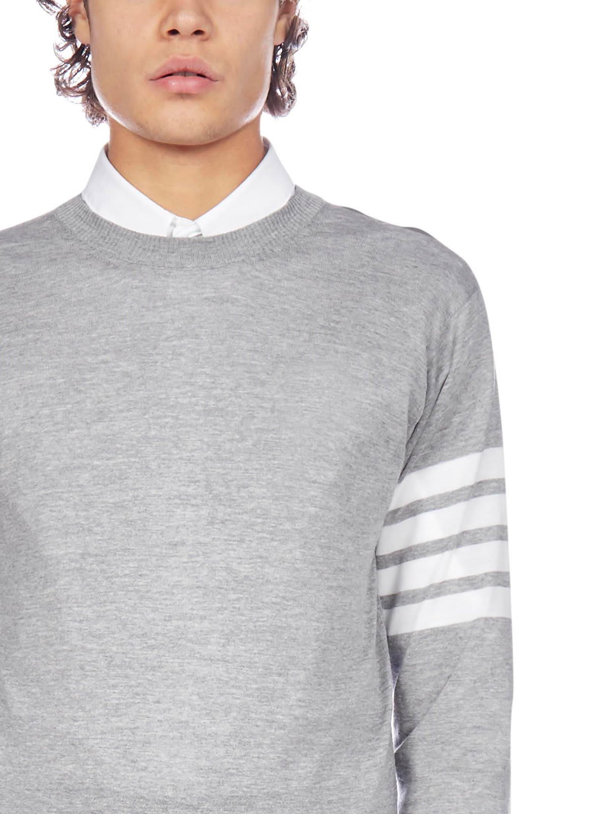 Shop Thom Browne 4-bar Striped Sweater In Pale Grey