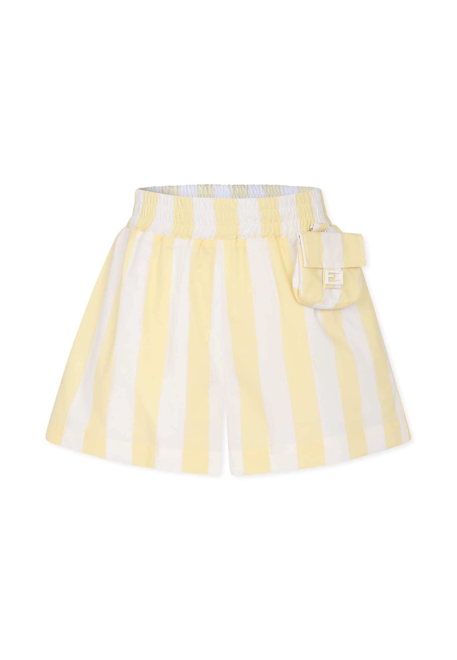 Fendi Yellow Shorts For Girl With Pequin Print In Yellow