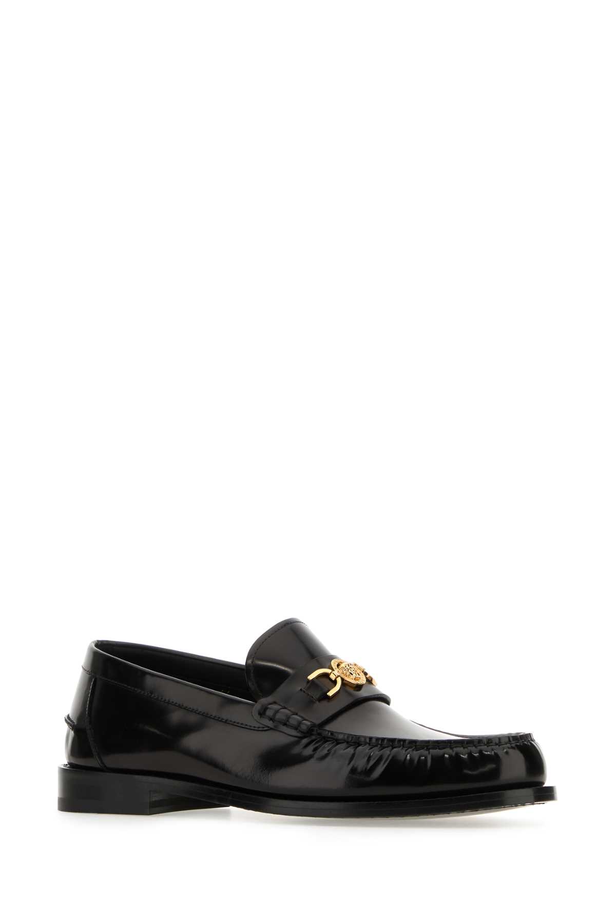 Shop Versace Black Leather Medusa 95 Loafers In Blackgold