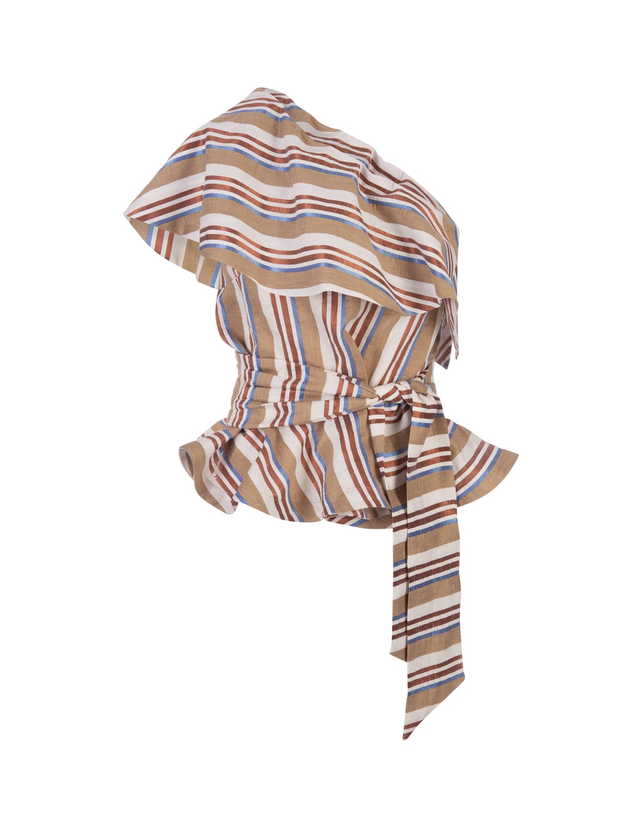 Stella Jean Striped Sleeveless Top With Ruffle In Neutral