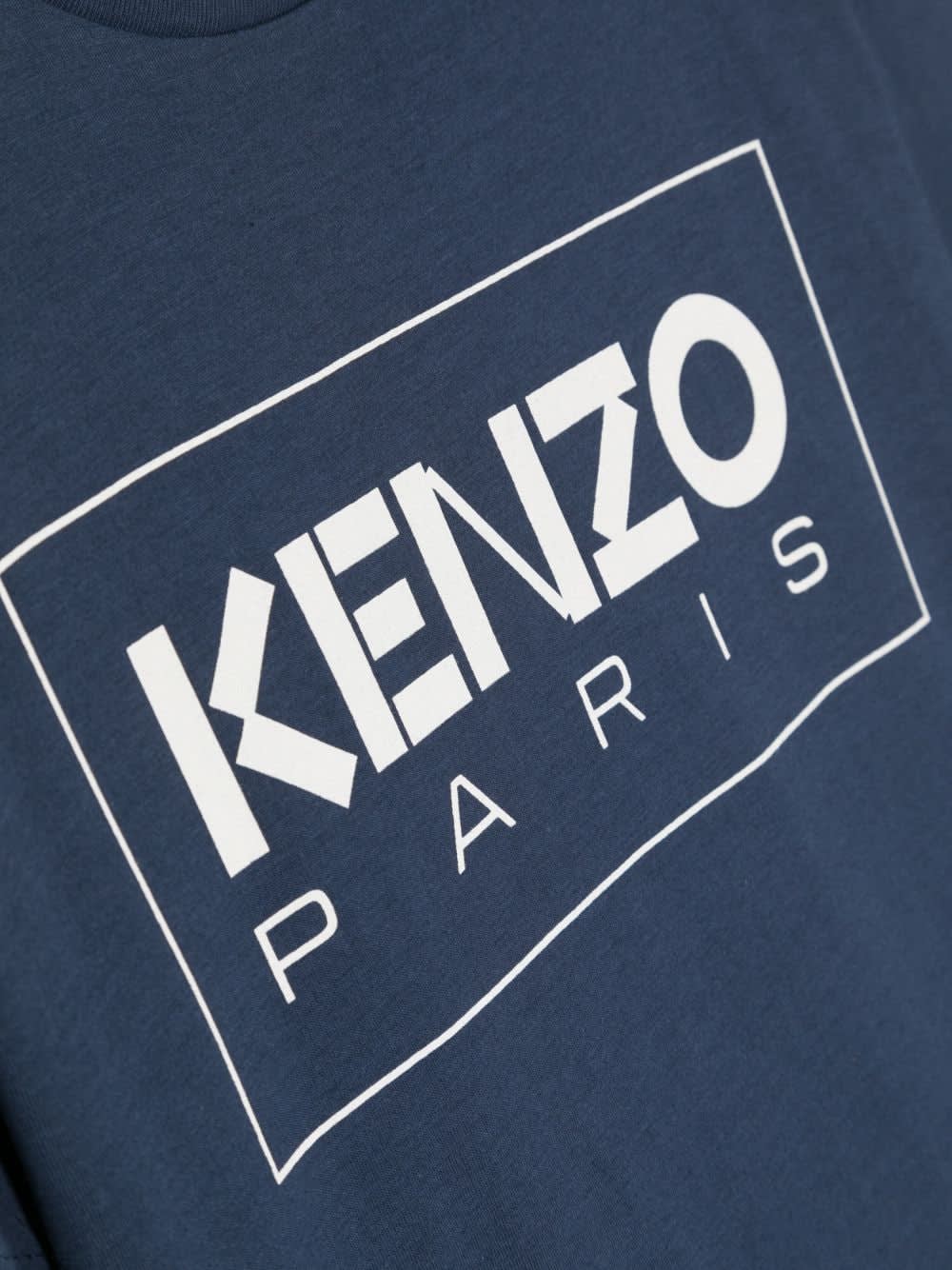 Shop Kenzo T-shirt Bianca In Jersey Di Cotone Bambino In Blu