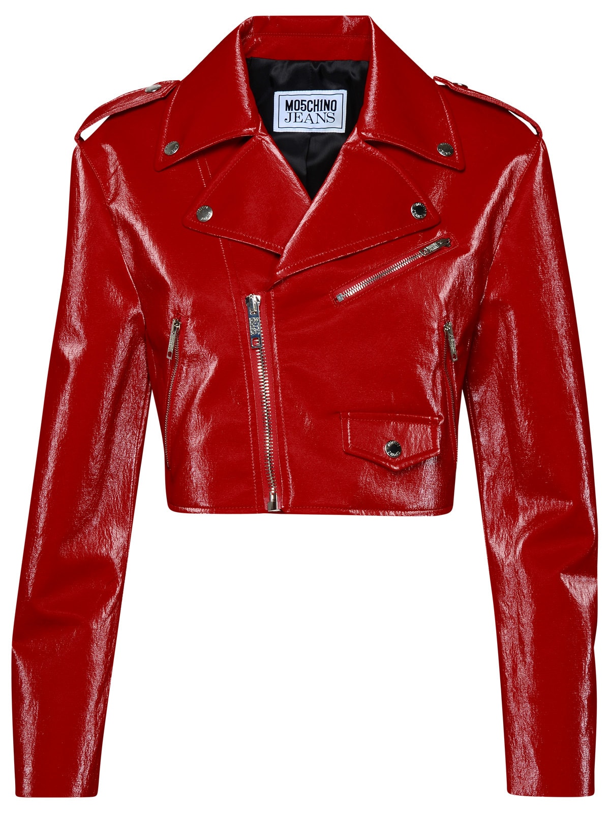 Red Cotton Blend Biker Jacket