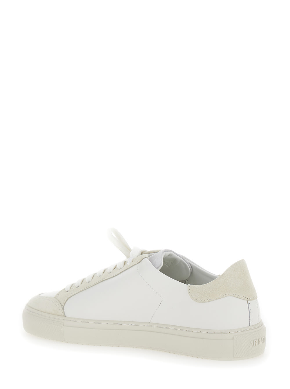 Shop Axel Arigato Clean 90 Triple White Low Top Sneakers With Laminated Logo In Leather And Suede Man