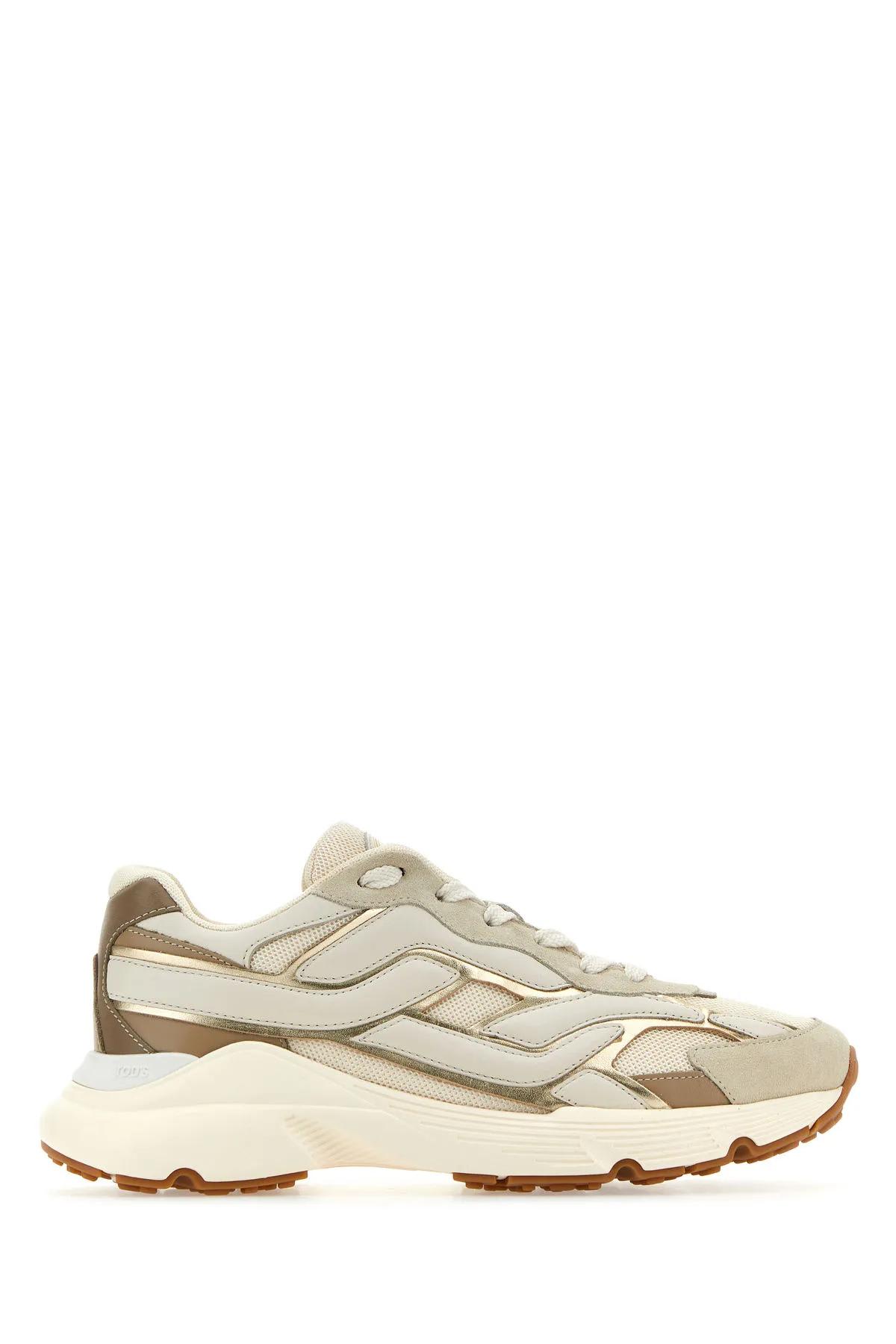 Shop Tod's Ivory Leather And Mesh Sneakers Tods In White